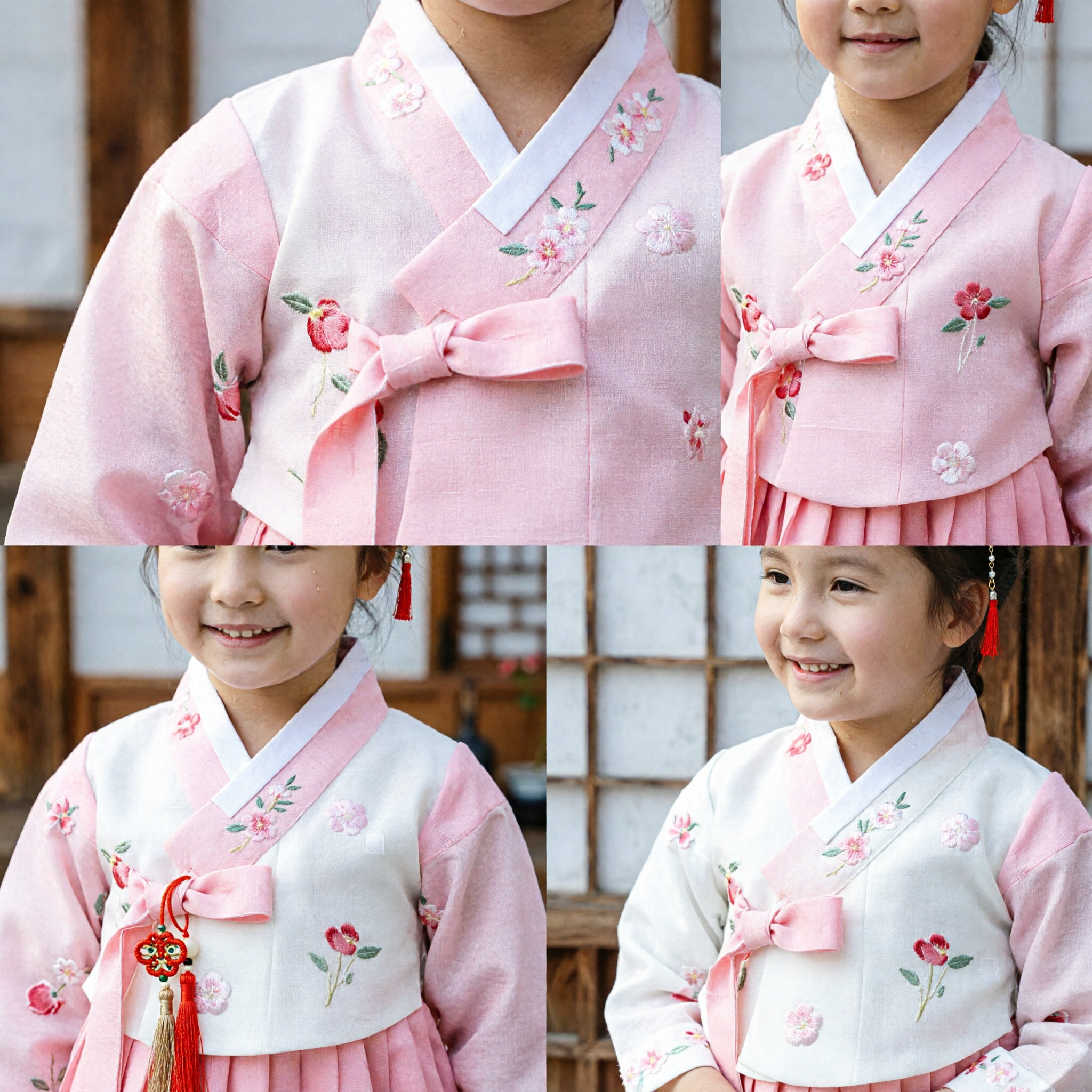 دبوس شعر صيني تقليدي للأطفال - مشبك شعر بزهرة حمراء مع لؤلؤة وشرابة - إكسسوار هانفو للفتيات - Asian Costume