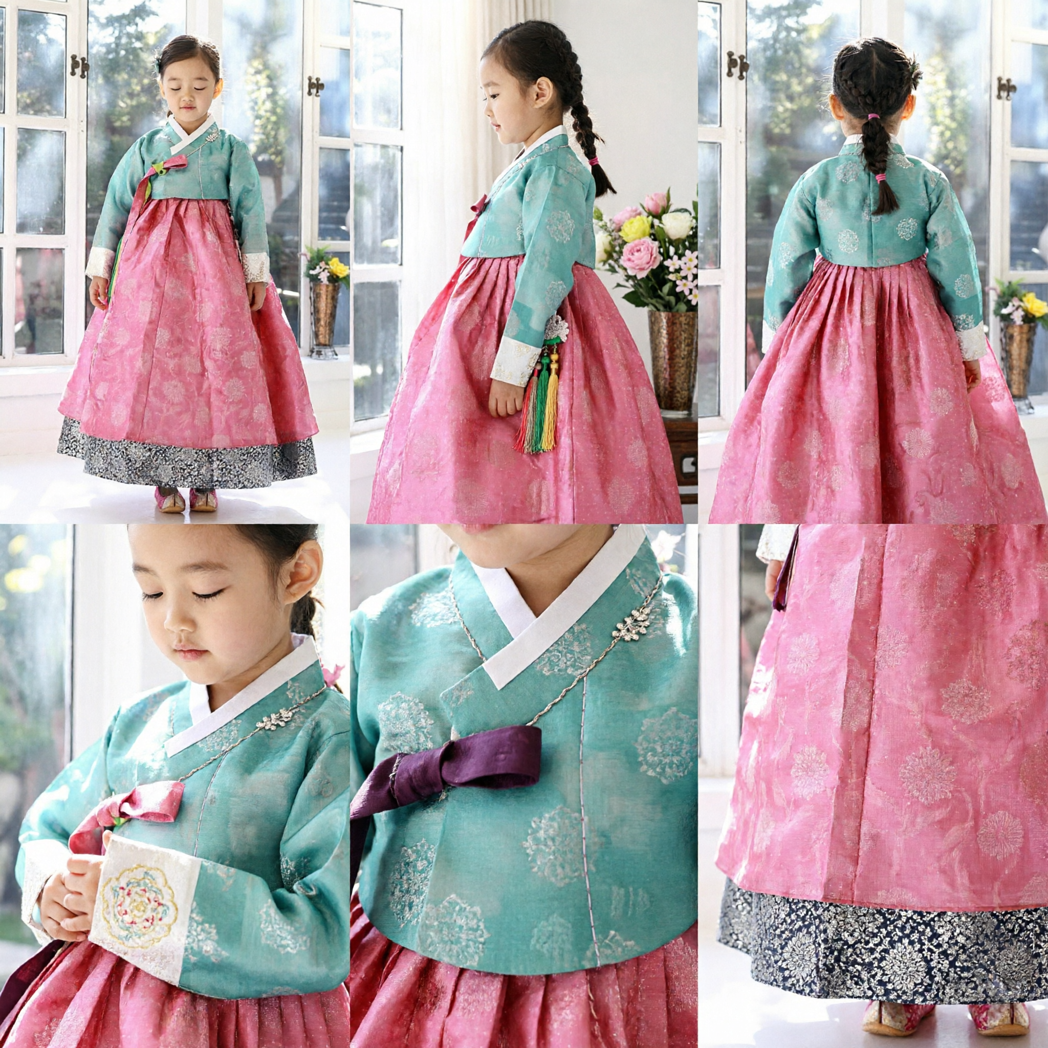 Traditional Korean Hanbok for Girls Kids Pink and Green Dress Costume for Wedding Festival Party - Asian Costume