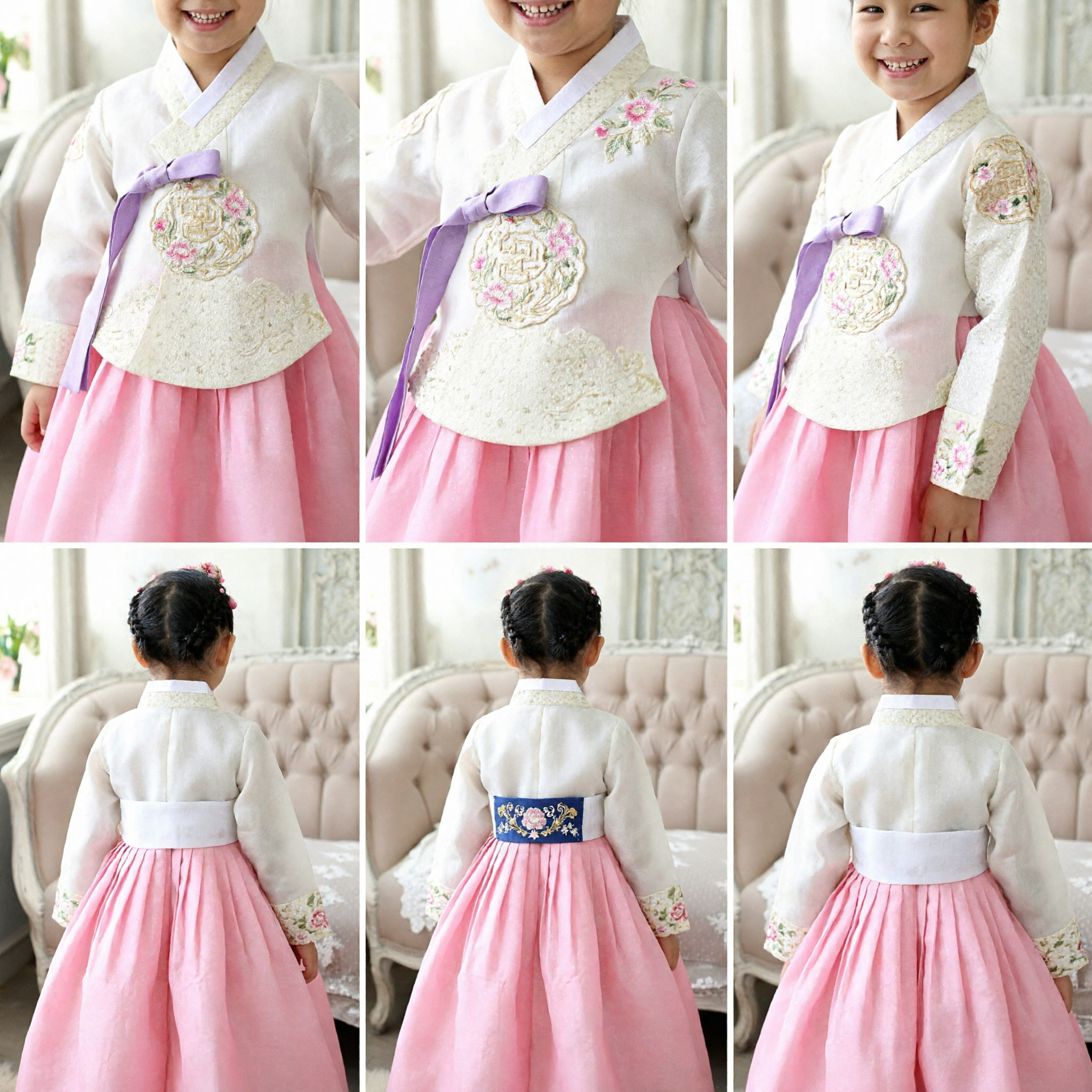 Mädchen Traditionelles koreanisches Hanbok-Kleid Rosa Rock Weiße Spitze Top Formelle Tracht für Geburtstag Hochzeitsfeiern - Asian Costume