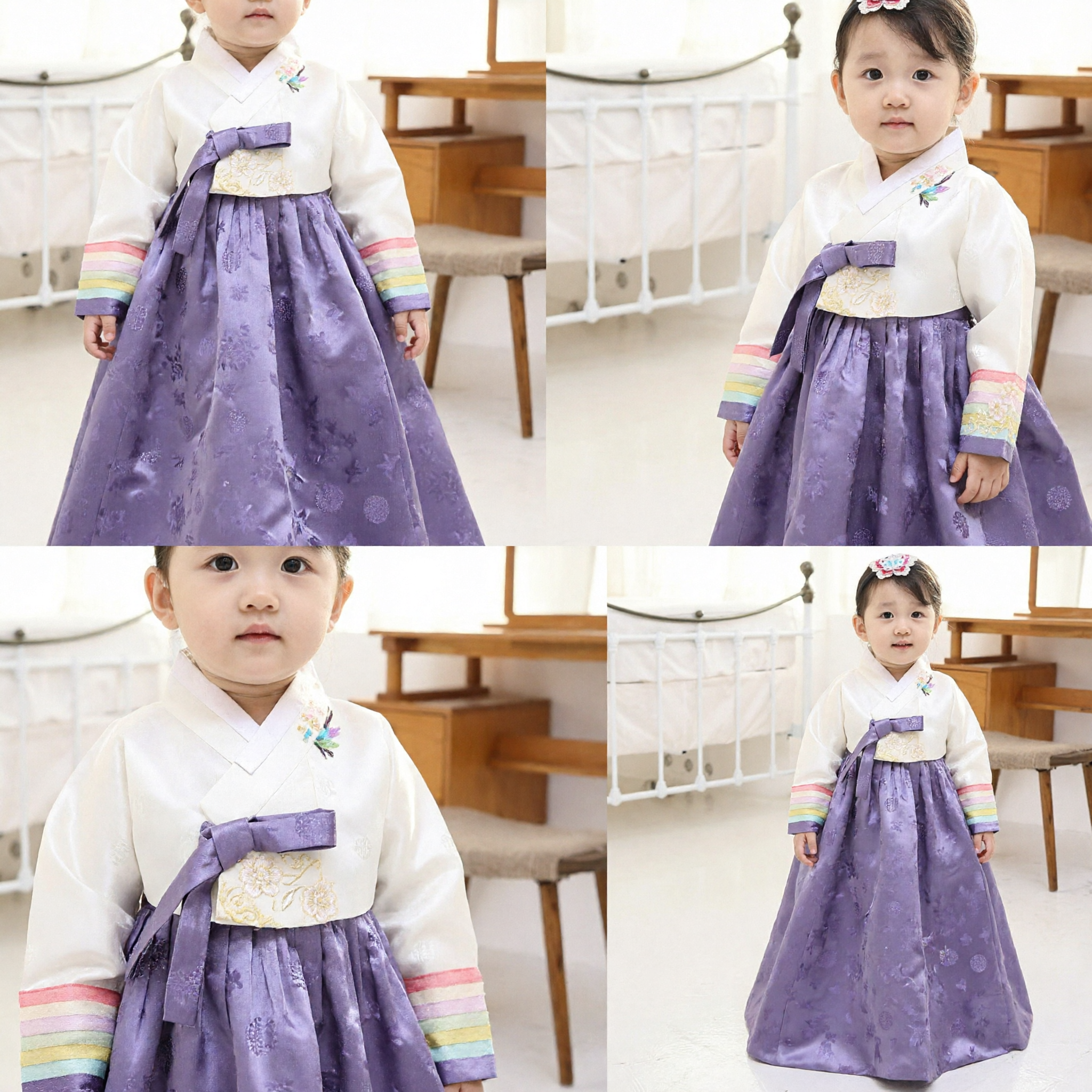 Hanbok traditionnel coréen pour filles, ensemble Chima violet et Jeogori blanc pour mariage et fêtes Doljanchi - Asian Costume