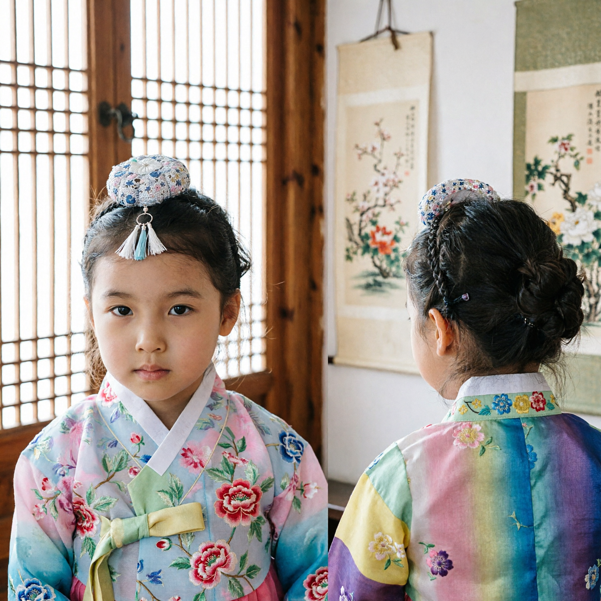 Accessorio per Capelli Coreano Tradizionale per Bambine Ornamento Floreale per Chignon con Nappe per Hanbok - Asian Costume