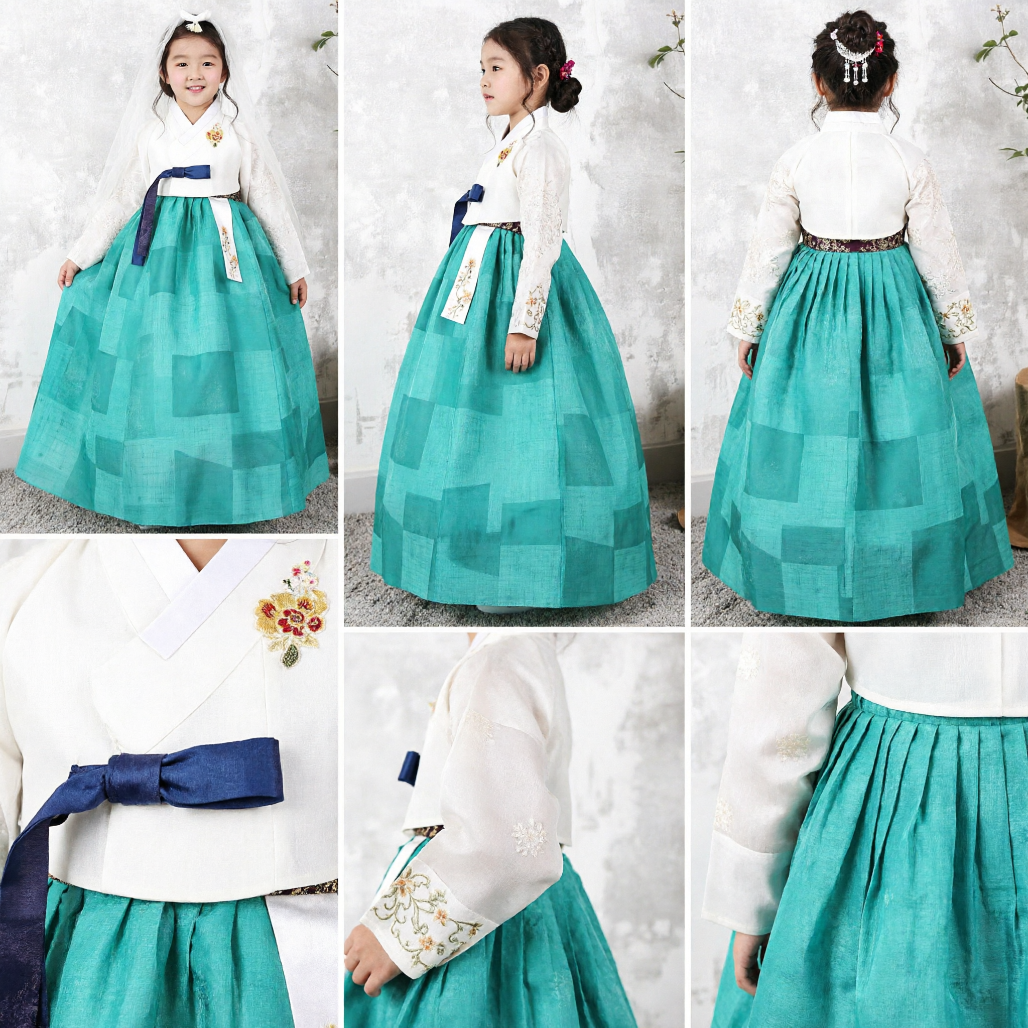 Mädchen traditionelles koreanisches Hanbok-Set Grüner Rock Weiße Jacke für Doljanchi Hochzeitszeremonie - Asian Costume