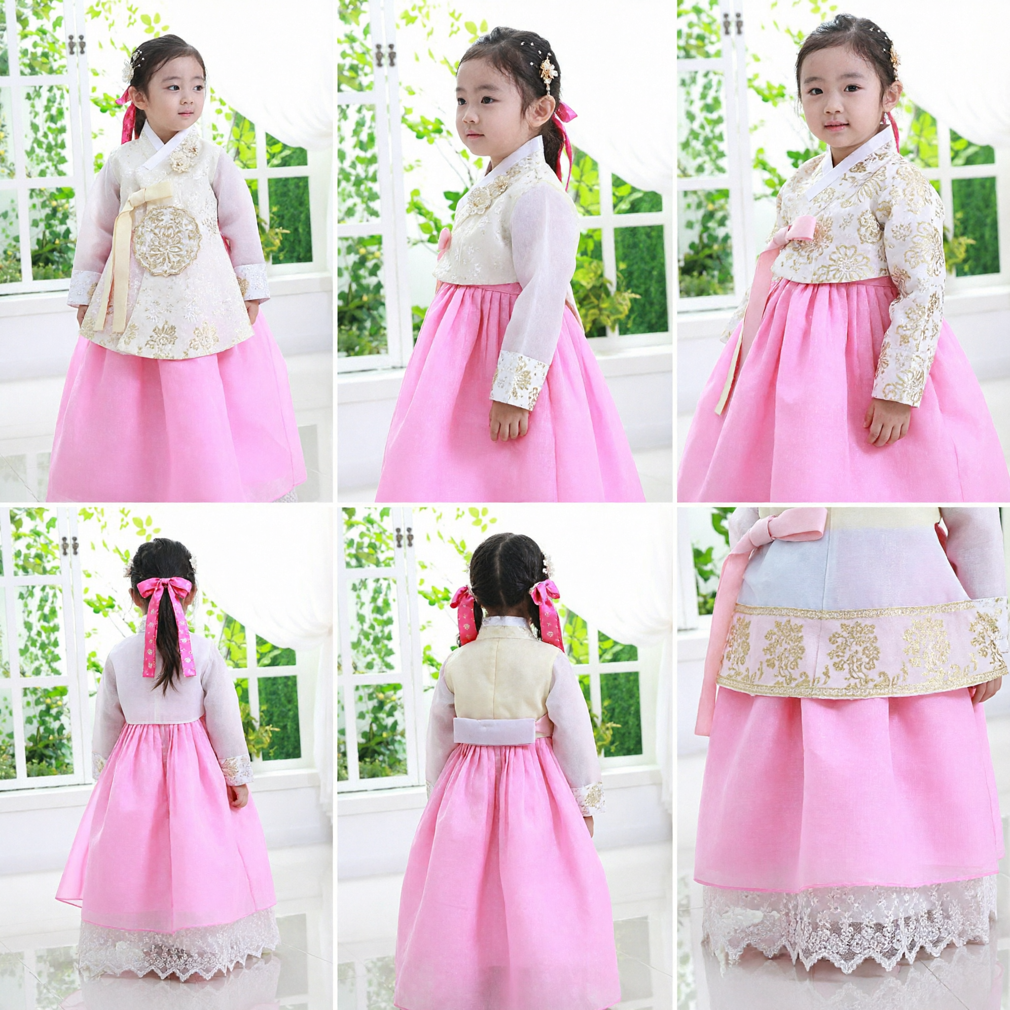 Kinder traditionelles koreanisches Hanbok Rosa und Weißes Kleid Mädchen formelles Kostüm für Geburtstag Hochzeit - Asian Costume