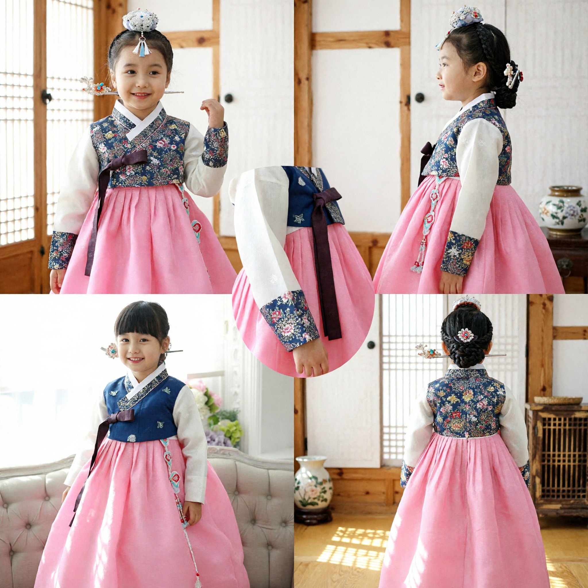 Robe traditionnelle coréenne Hanbok pour filles, chima rose et jeogori floral, costume pour fête d'anniversaire - Asian Costume