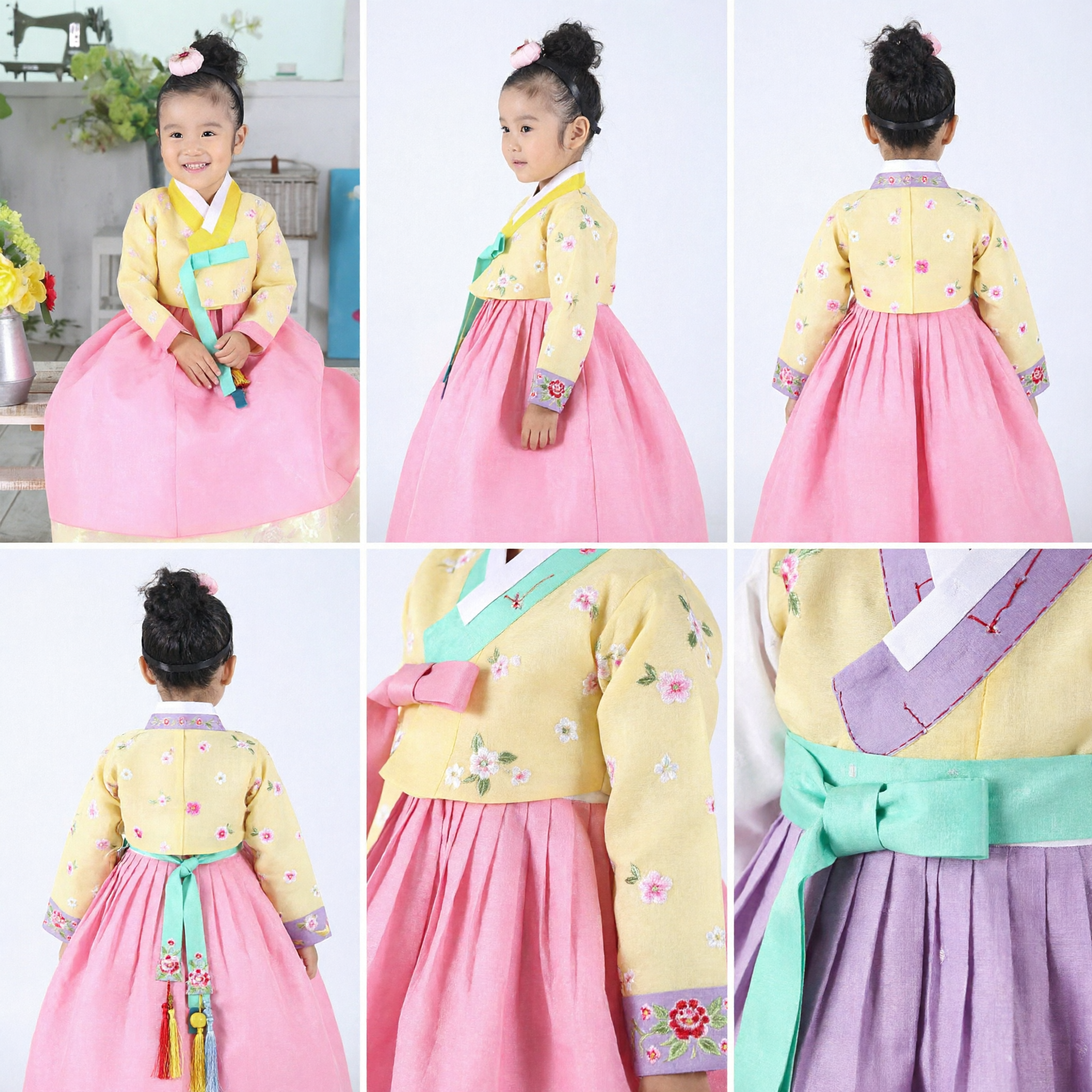 Traditionele Koreaanse Hanbok voor Meisjes Gele Jeogori Roze Chima Kinderen Formele Jurk voor Verjaardag Bruiloft - Asian Costume