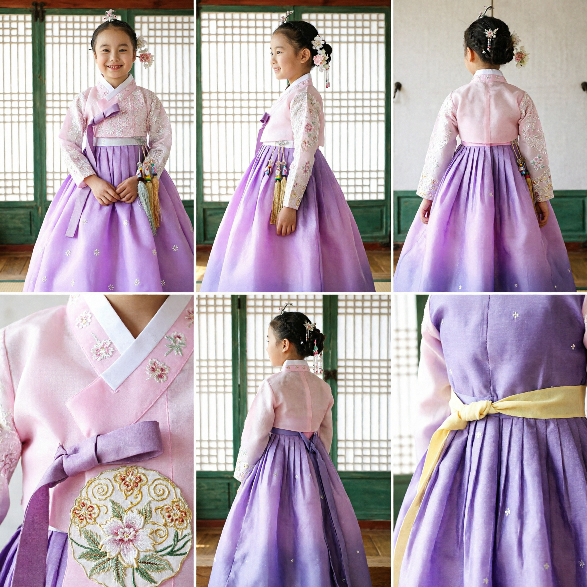 Hanbok Coreano Tradicional para Meninas, Conjunto Jeogori de Renda Roxa e Chima, Traje Formal Infantil para Aniversário - Asian Costume