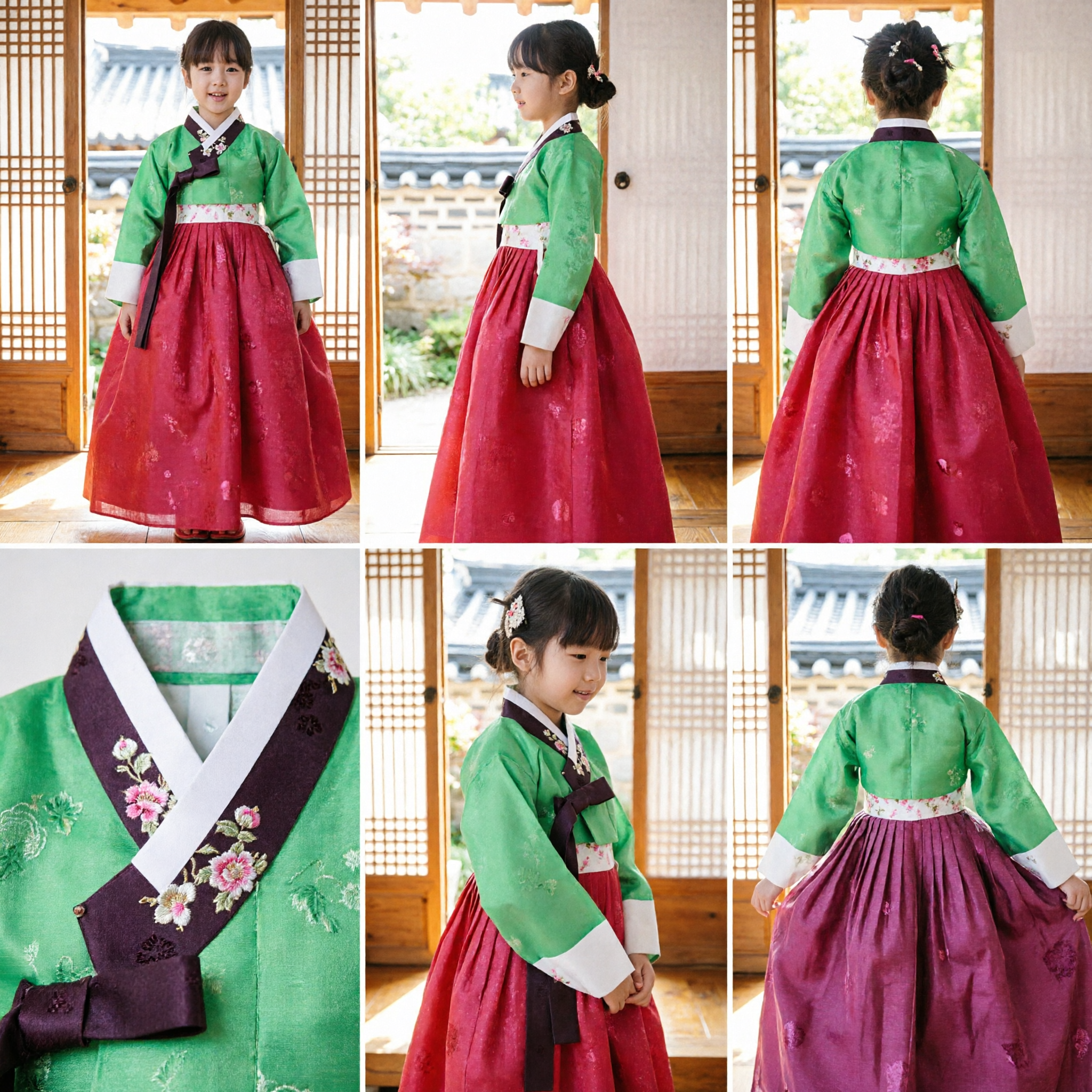 Traditionele Koreaanse Hanbok voor meisjes groene top rode rok kinderen vakantiekostuum voor Chuseok bruiloft - Asian Costume