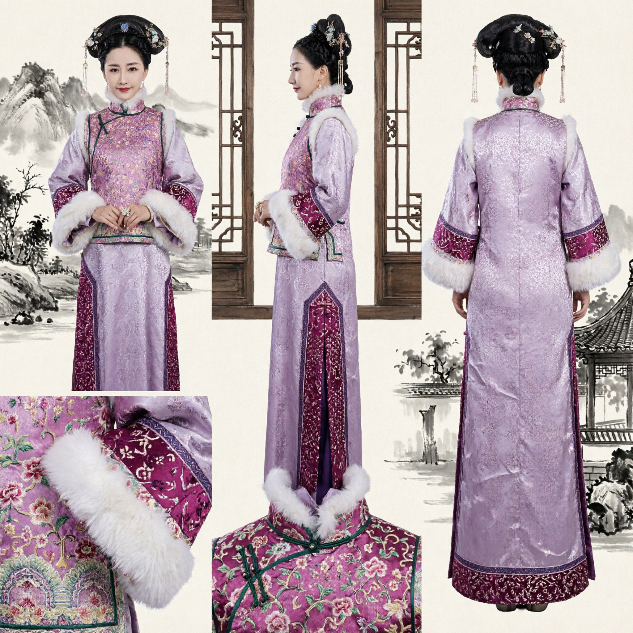 Traje de Princesa Manchu de la Dinastía Qing China, Túnica Bordada Púrpura de Dama del Palacio Antiguo para Cosplay - Asian Costume