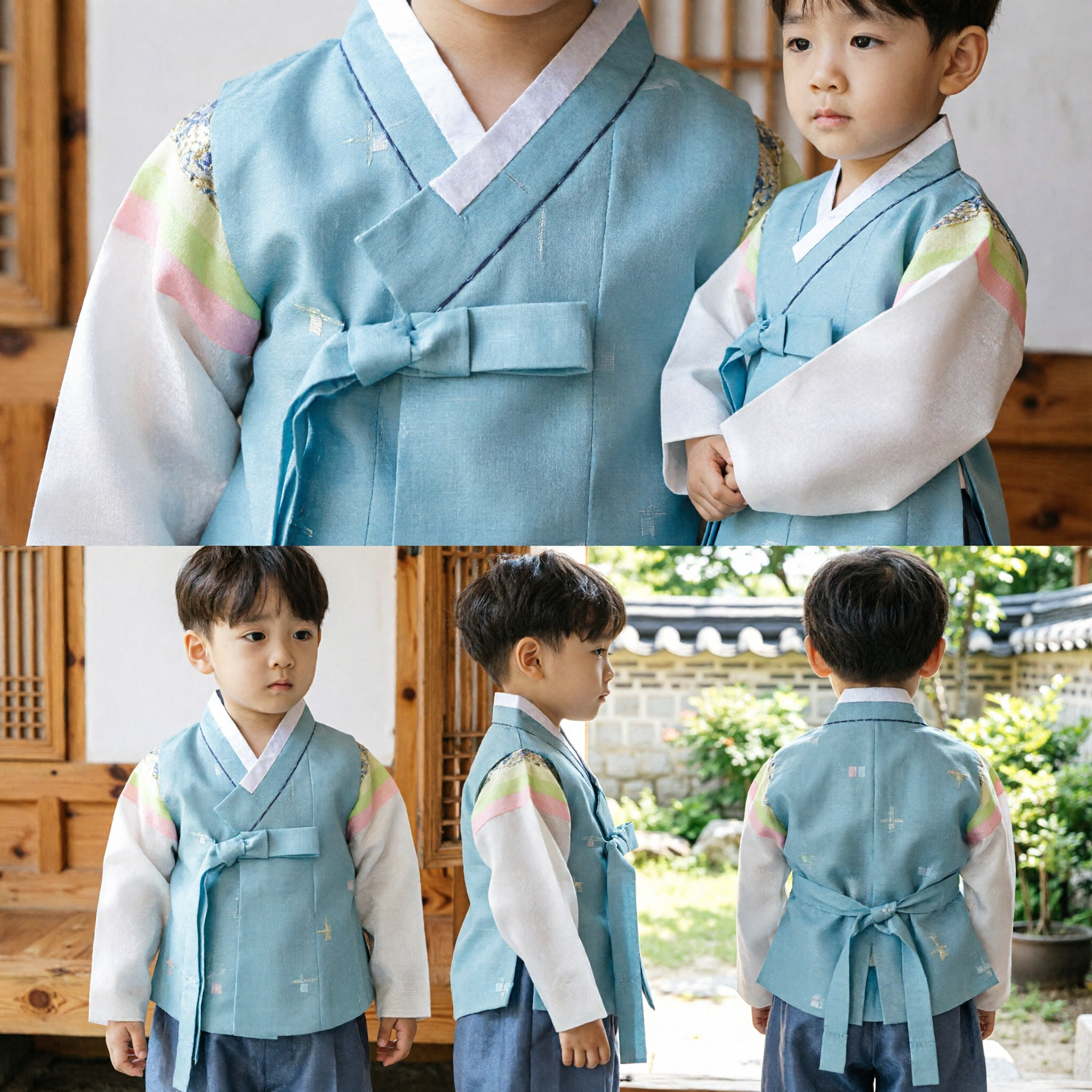 Hanbok traditionnel coréen pour garçons, ensemble Jeogori bleu clair et Baji, costume Doljanchi pour enfants - Asian Costume