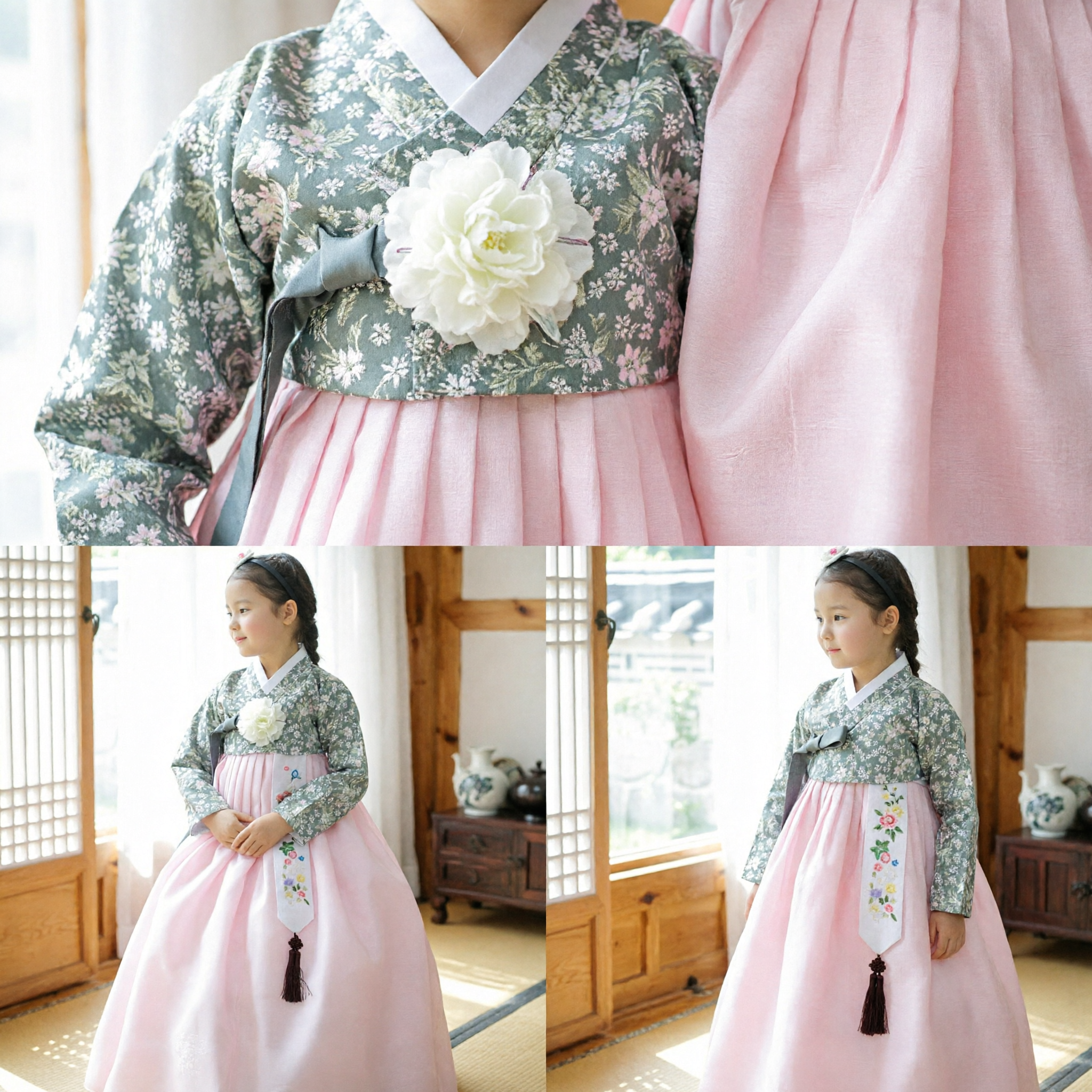Traditionele Koreaanse Hanbok voor Meisjes Roze Chima Bloemen Jeogori Kinderen Feestelijke Jurk - Asian Costume
