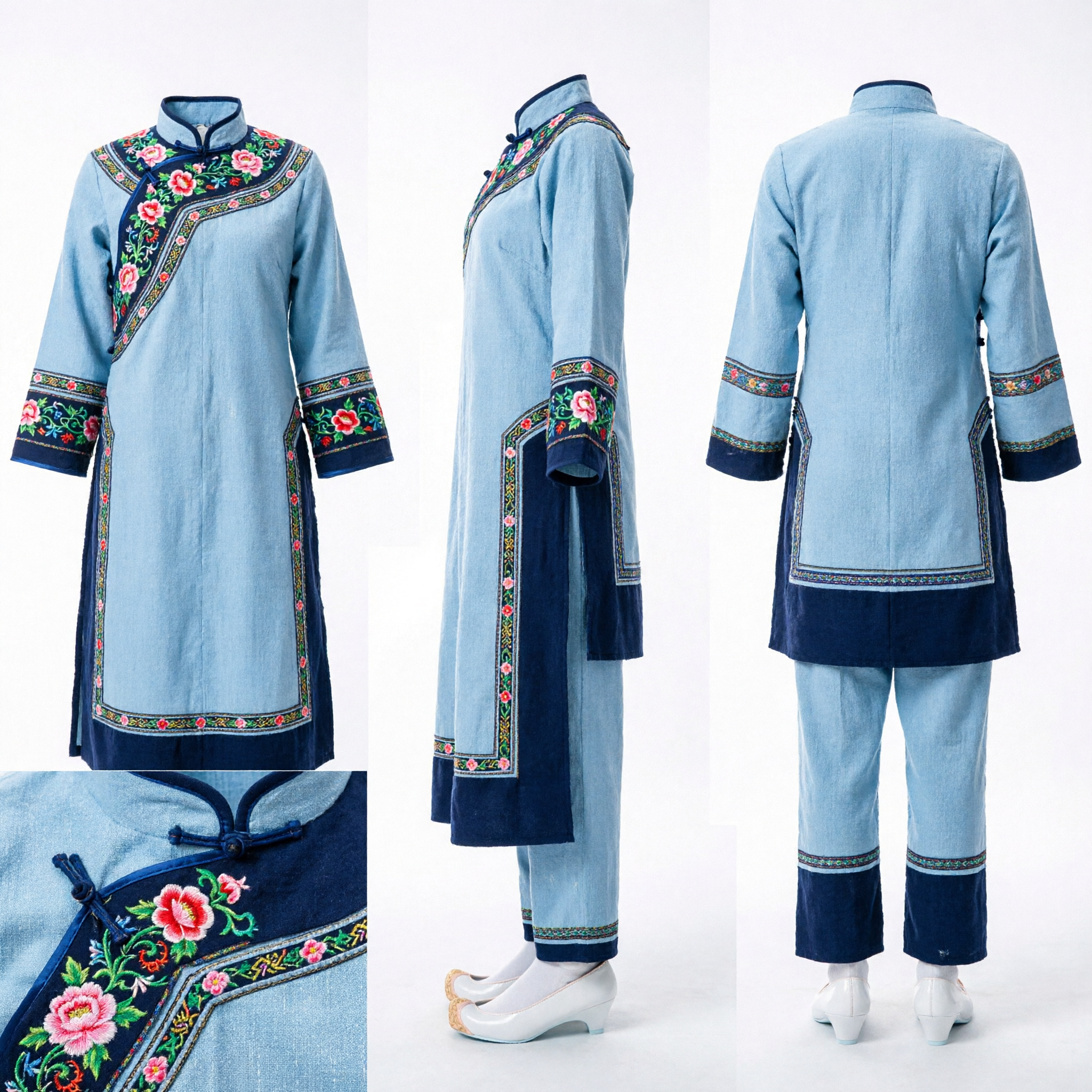 Traditional Chinese White Hanfu Shoes Embroidered Cloud Pattern Wedge Heel Wedding Cloth Shoes for Women - Asian Costume