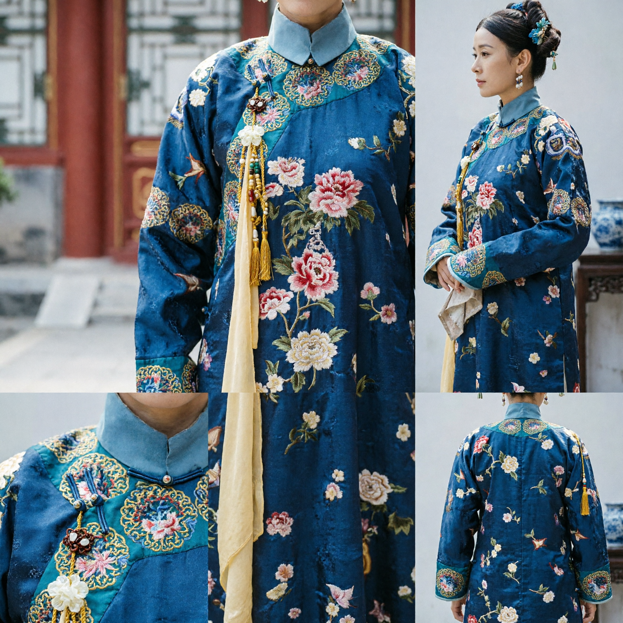 Costume de princesse mandchoue de la dynastie Qing traditionnelle chinoise - Robe à broderie florale bleue pour cosplay historique femmes - Asian Costume