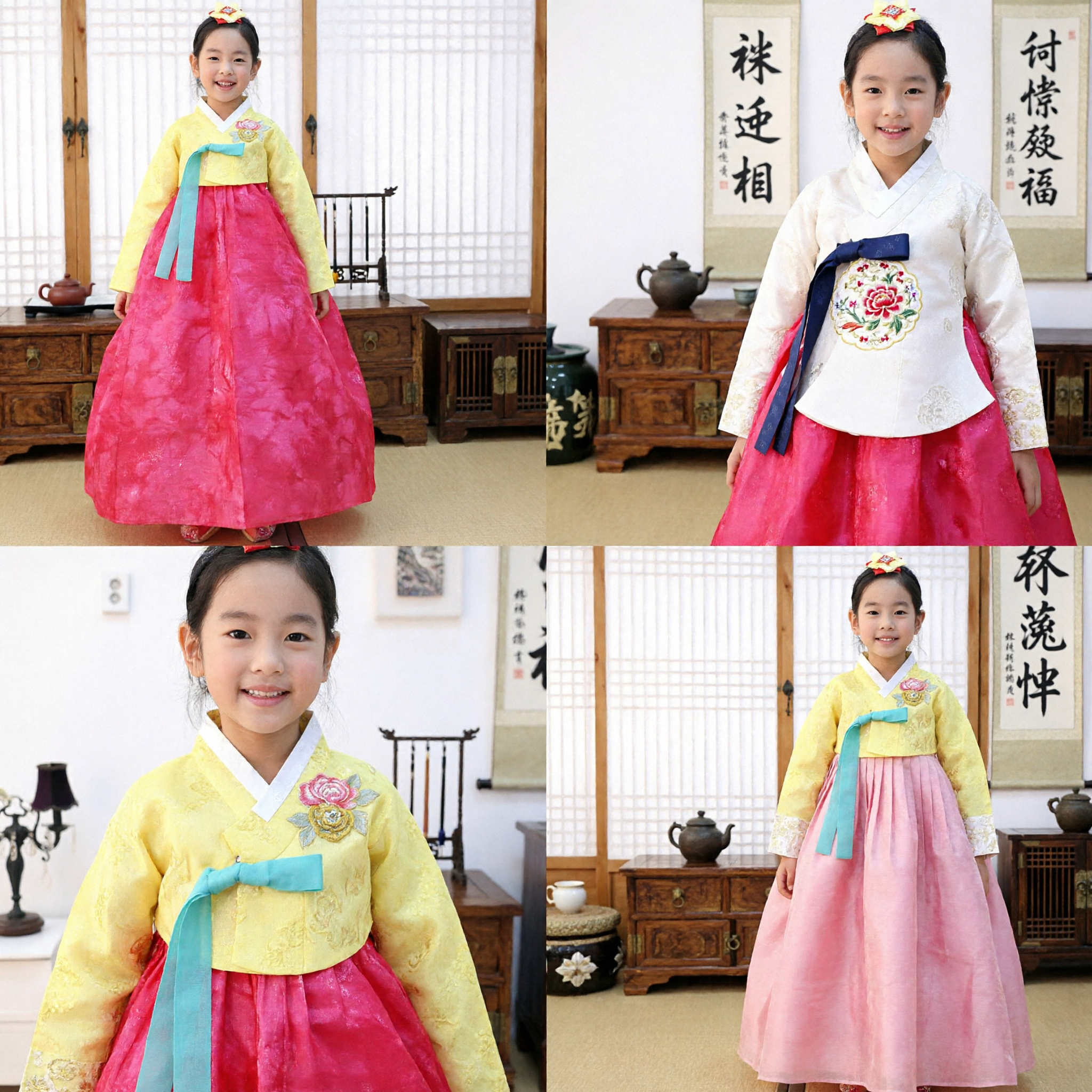 Mädchen Traditionelles Koreanisches Hanbok Kleid Gelbes Oberteil Rosa Rock Kinder Kostüm für Hochzeitsparty - Asian Costume