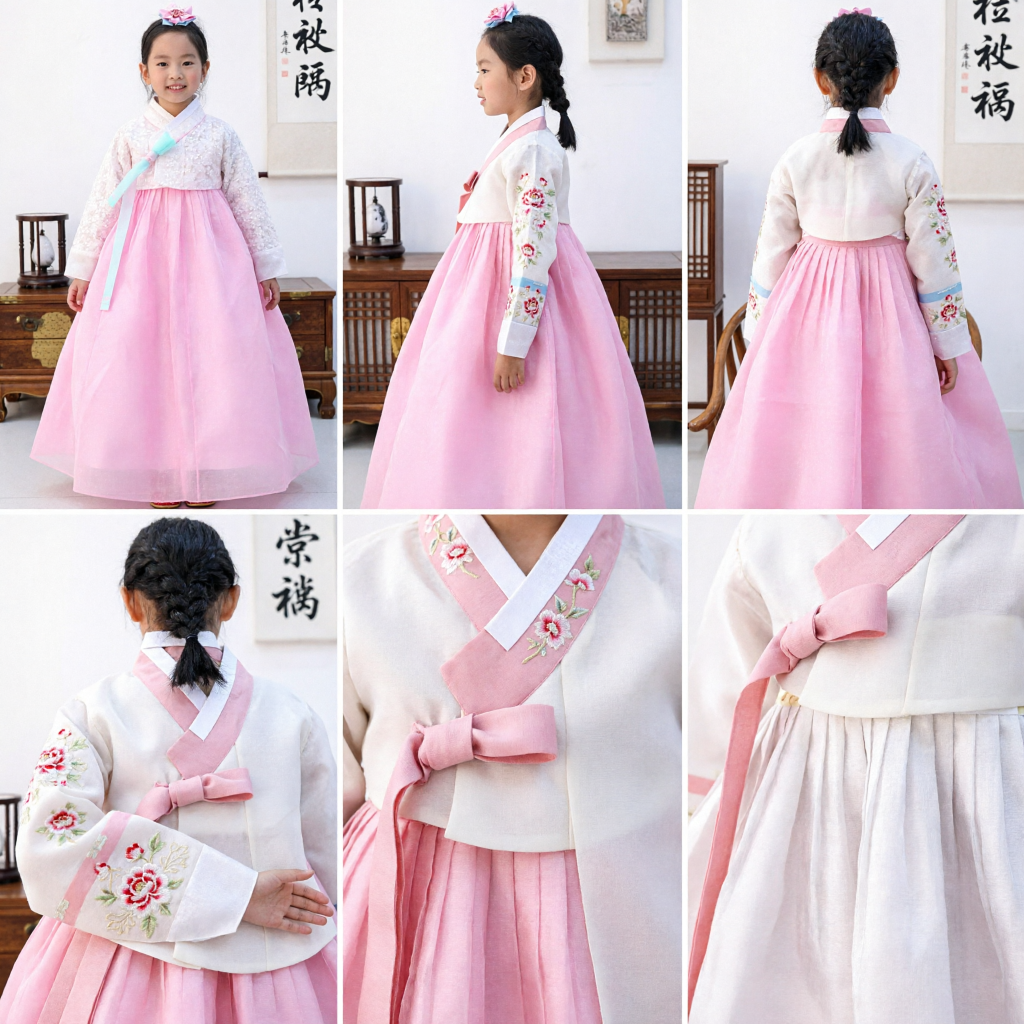 Robe Hanbok coréenne traditionnelle pour filles Chima rose et Jeogori blanc Costume pour enfants pour mariage et fête d'anniversaire - Asian Costume