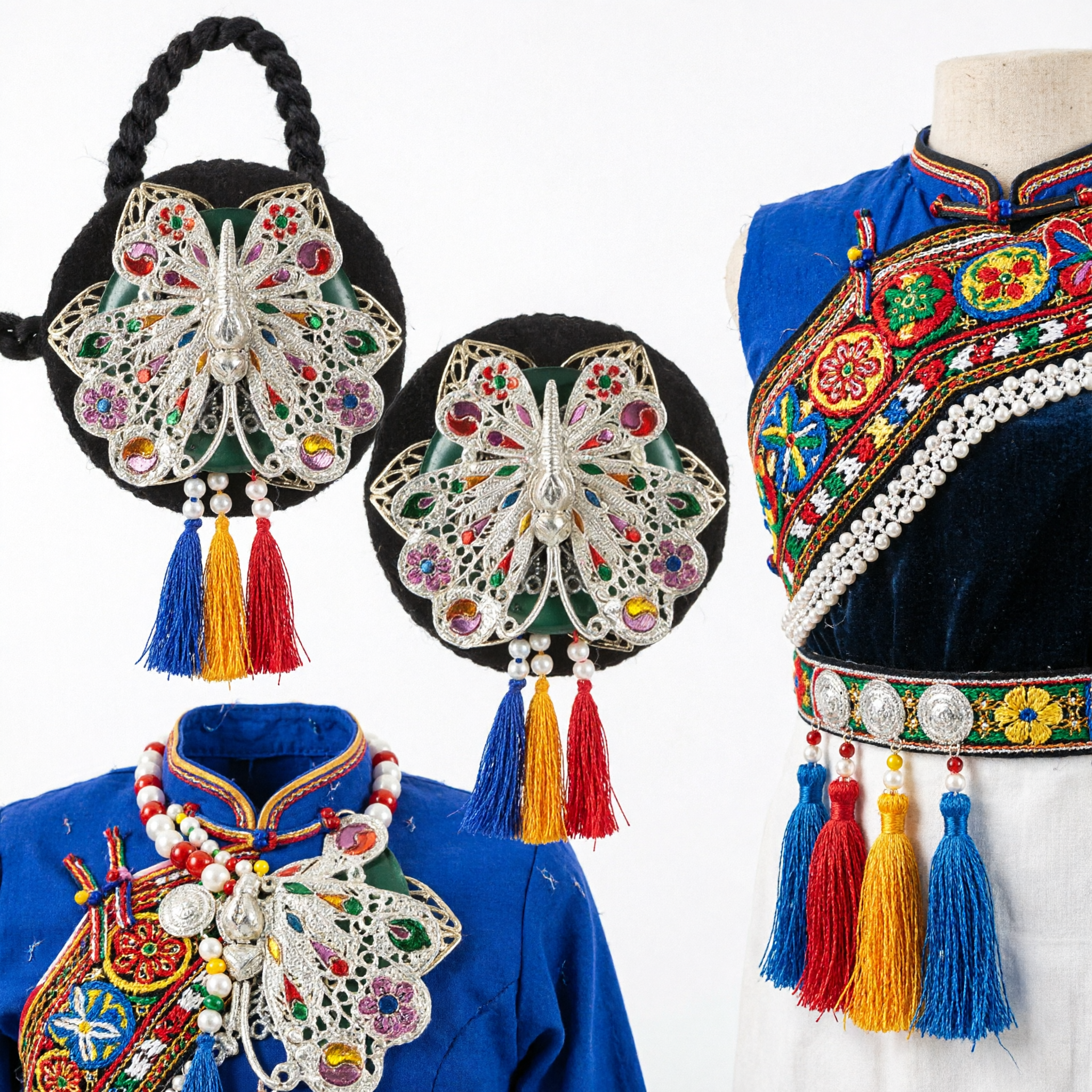 Ornamento de Cintura Tradicional Chinês com Borboleta, Pingente de Strass e Borlas Coloridas para Acessórios de Traje Hanfu - Asian Costume