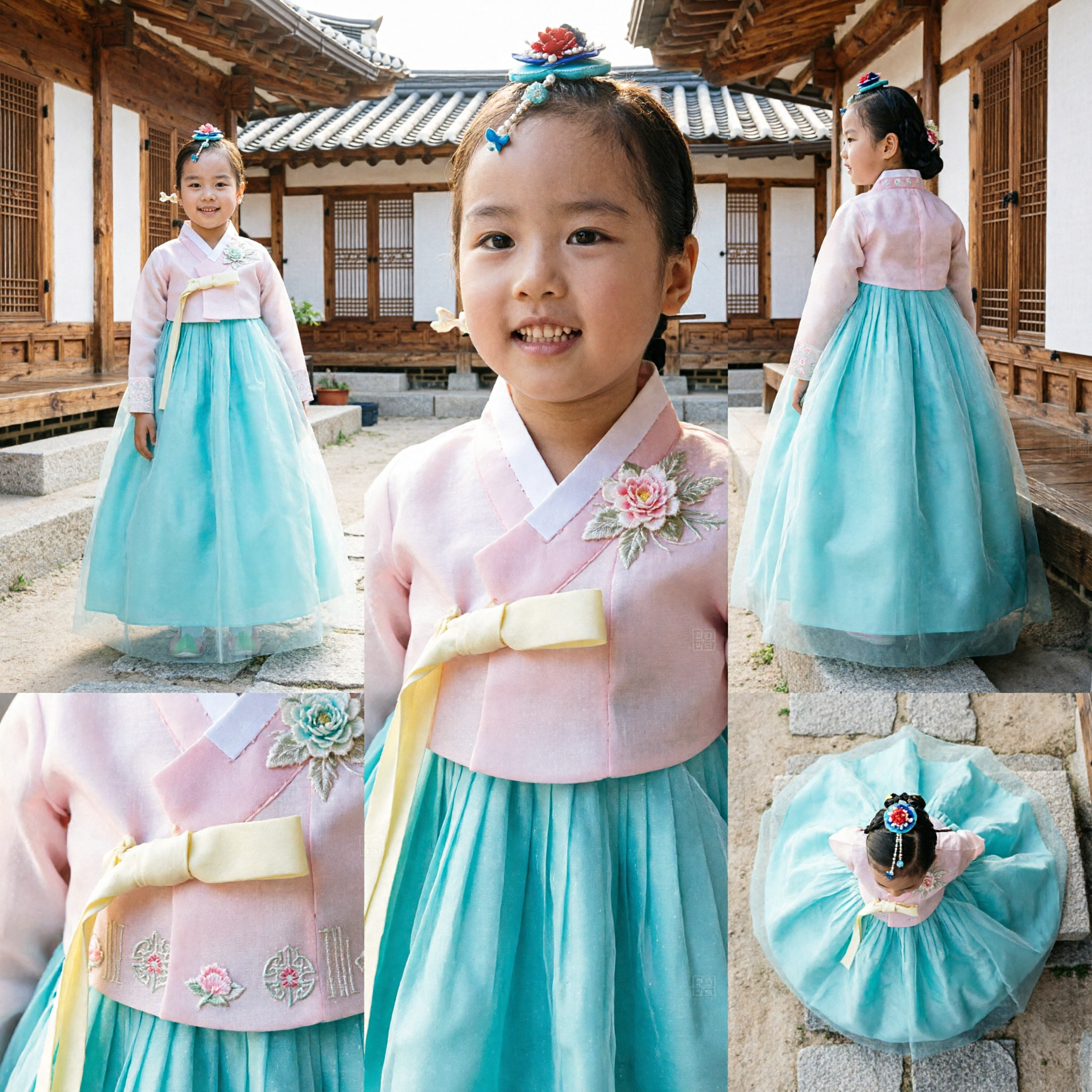 Vestido tradicional coreano Hanbok para niñas, Jeogori rosa y Chima azul, traje infantil para ocasiones especiales - Asian Costume
