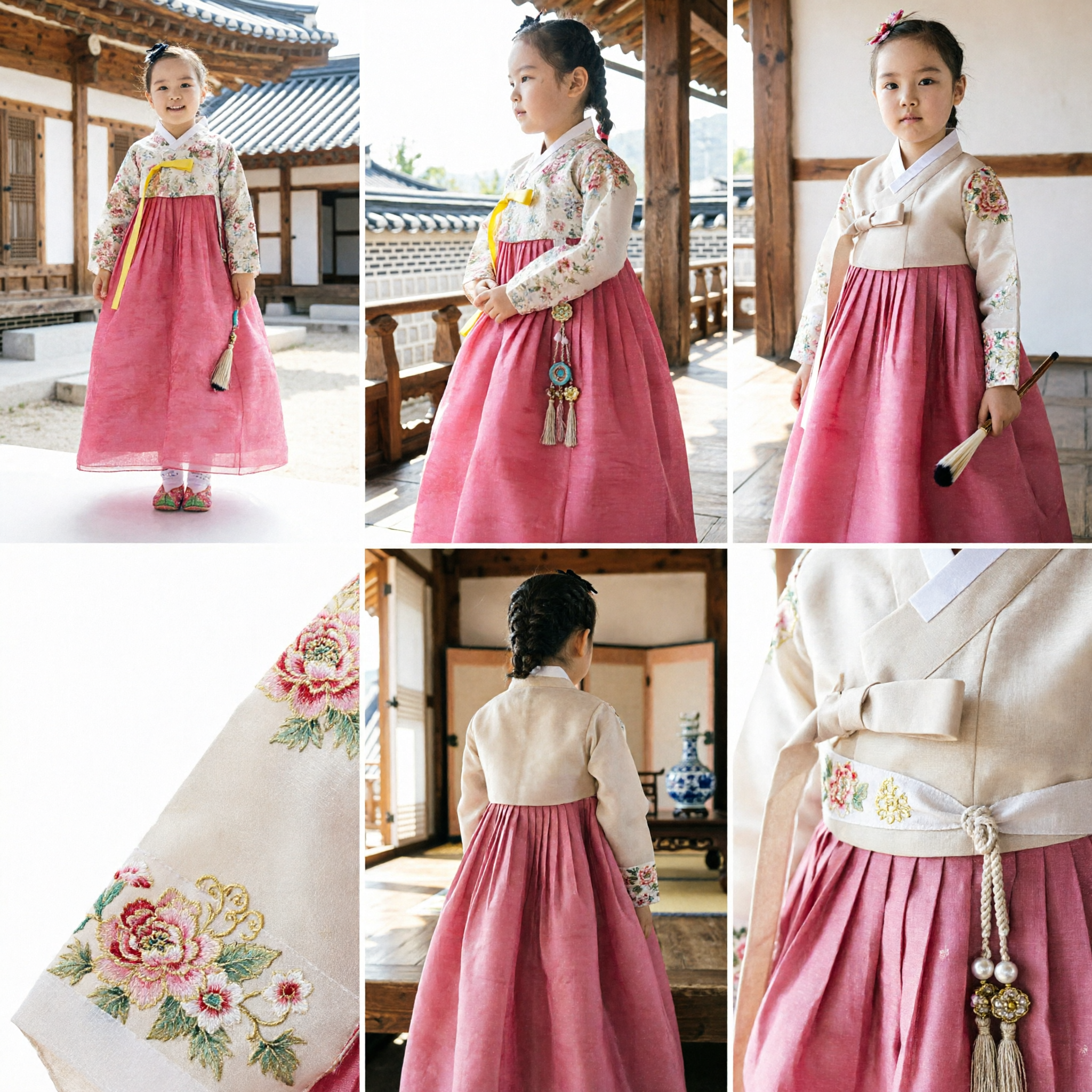 Robe traditionnelle coréenne Hanbok pour filles, jupe rose et haut floral, costume de fête de mariage pour enfants - Asian Costume