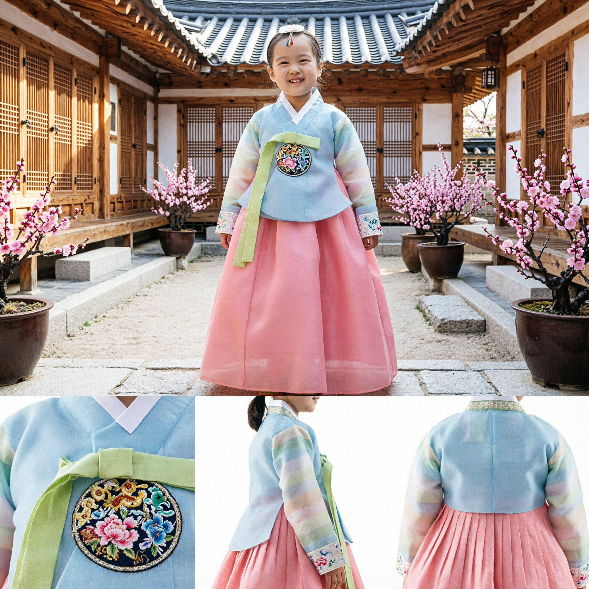 Traditionele Koreaanse Hanbok voor meisjes kinderen regenboog mouw Jeogori roze Chima jurk voor Doljanchi viering - Asian Costume