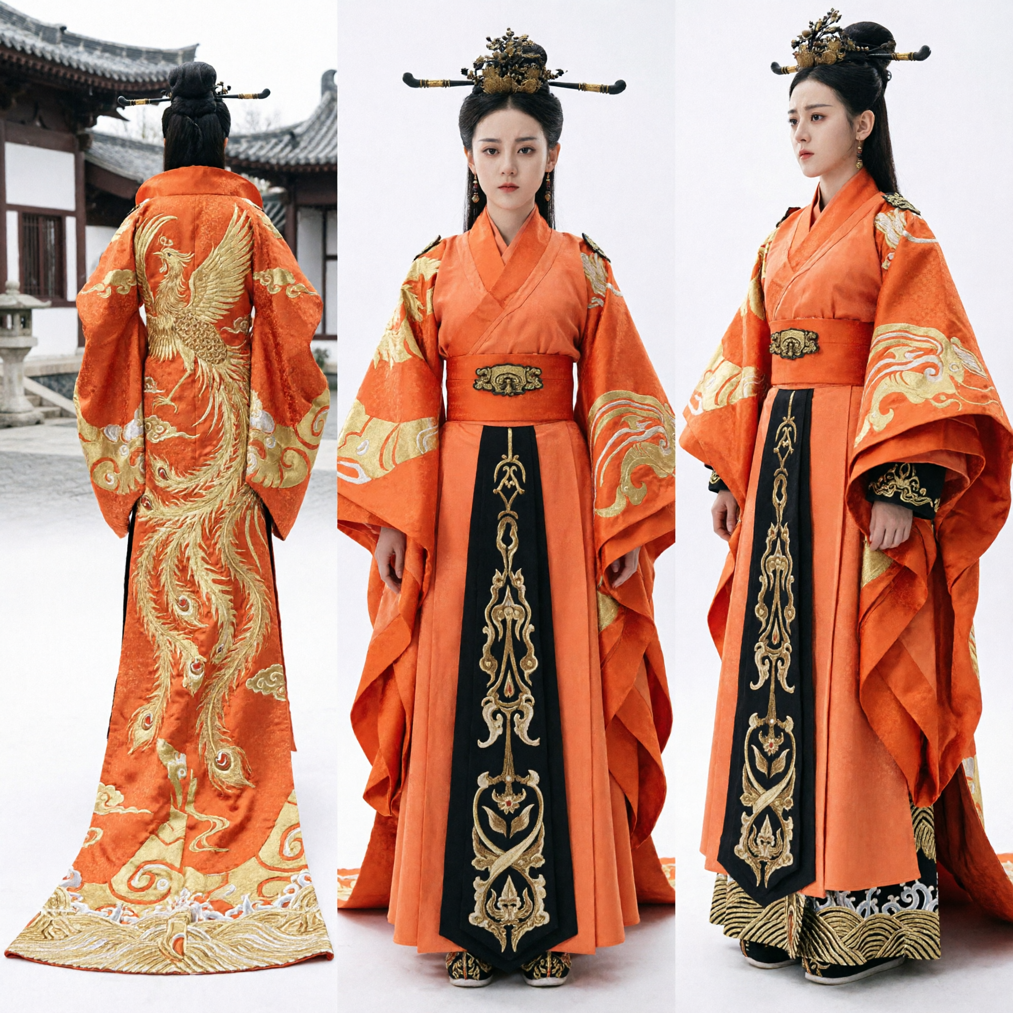 Traditionelles chinesisches oranges Hanfu-Kostüm, antike Prinzessinnen bestickte Robe, historisches Drama Cosplay-Kleid für Frauen - Asian Costume