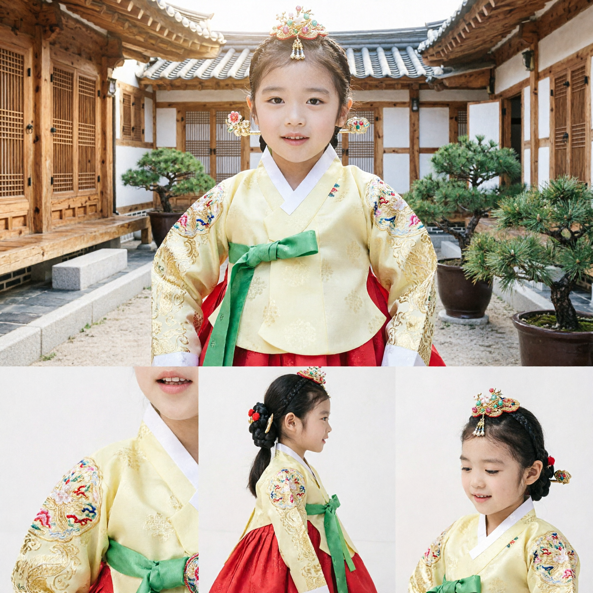 Hanbok tradicional coreano para niñas, Jeogori amarillo y Chima rojo, traje de palacio infantil para ocasiones especiales - Asian Costume