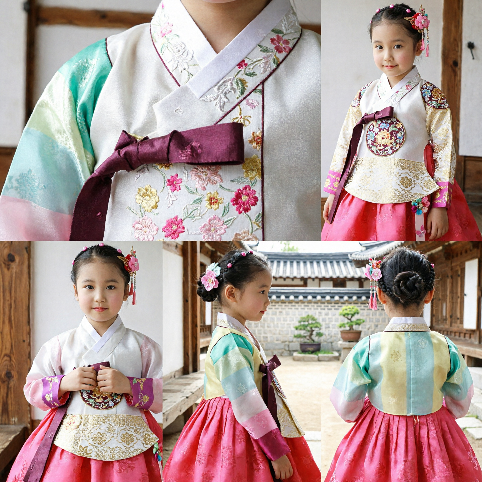 Hanbok tradizionale coreano per ragazze, jeogori arcobaleno e chima rosa per matrimoni e compleanni - Asian Costume