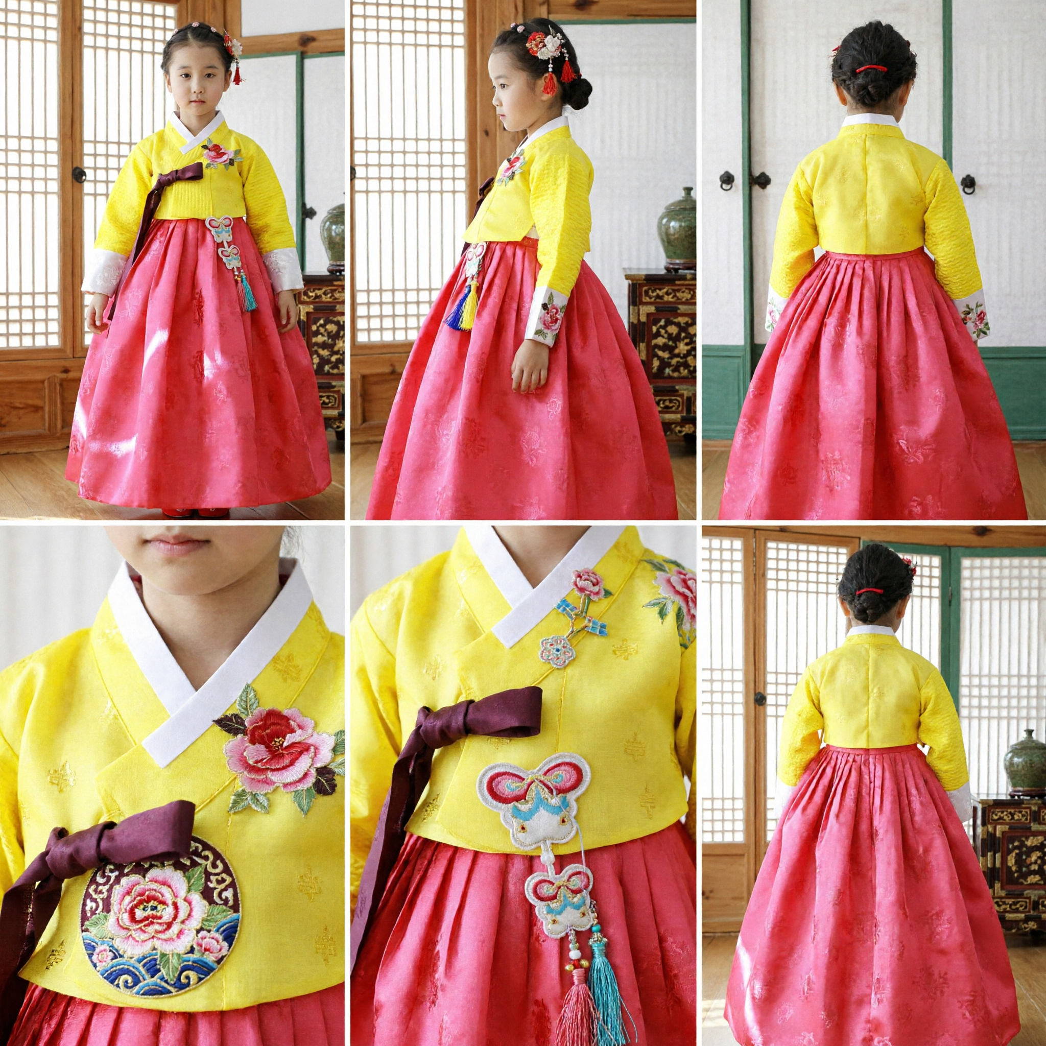 Set Hanbok tradizionale coreano per bambini, jeogori giallo e chima rosa, costume per matrimonio compleanno festival - Asian Costume