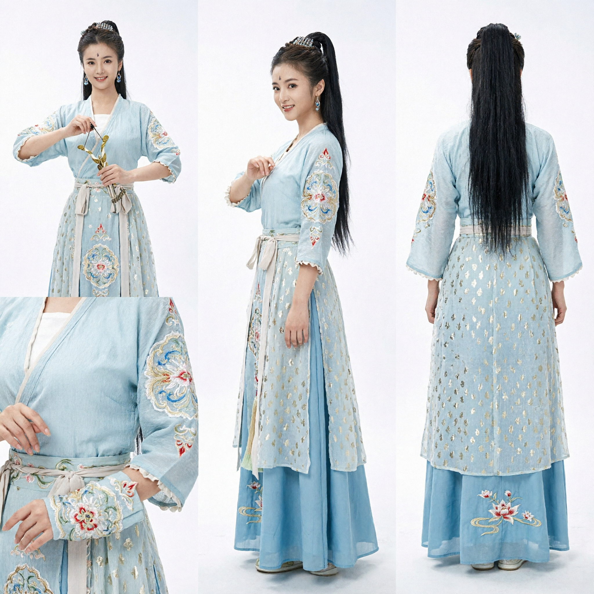 Traje Espadachim Wuxia Chinês Antigo Vestido Hanfu Azul Traje Tradicional de Fada para Cosplay de Mulheres - Asian Costume