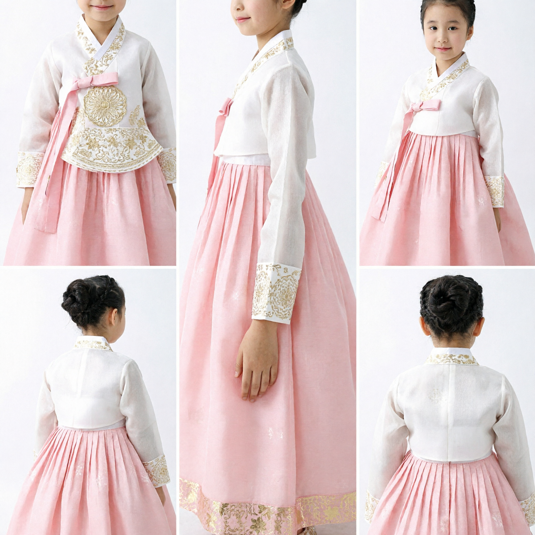 Robe Hanbok traditionnelle coréenne pour filles - Costume Chima rose et Jeogori en dentelle blanche pour mariage et anniversaire - Asian Costume