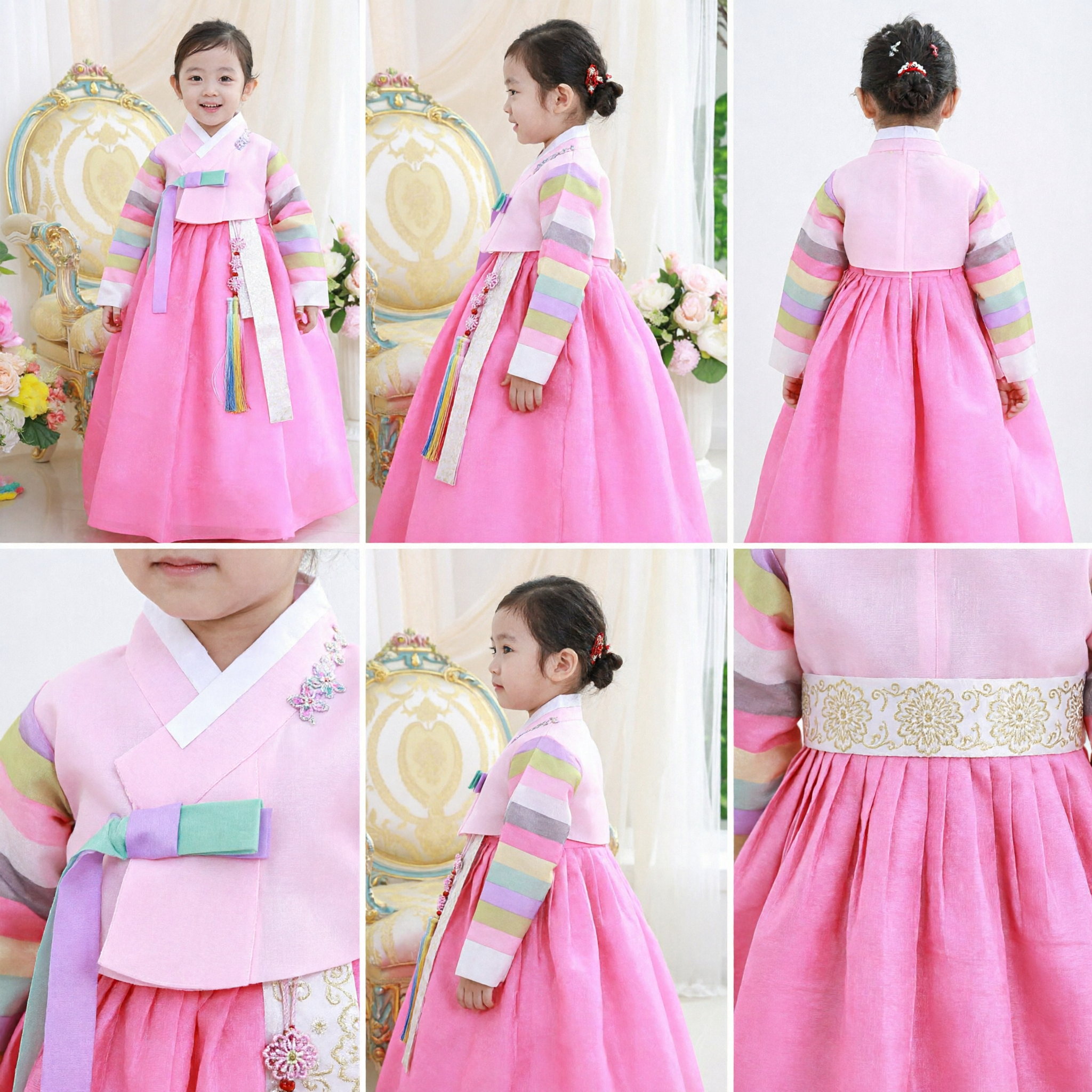Robe Hanbok coréenne rose pour filles - Costume traditionnel pour enfants pour Doljanchi, fête d'anniversaire et mariage - Asian Costume