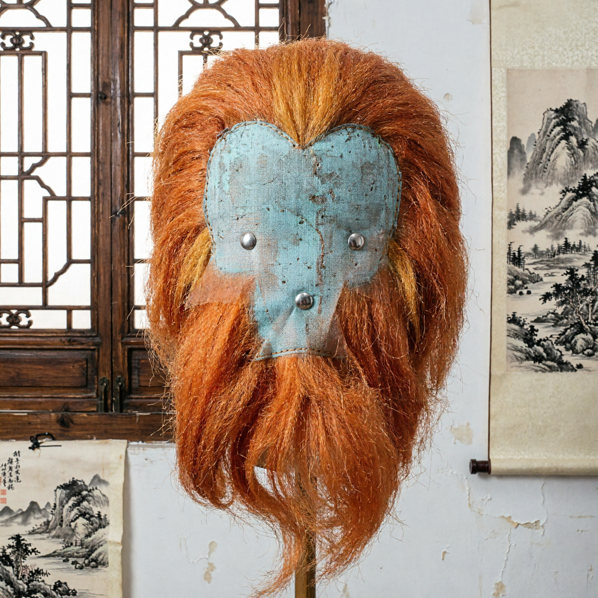 Professional Orange Fur Wig Hairpiece for Chinese Lion Dance Costume Traditional Stage Performance Prop - Asian Costume