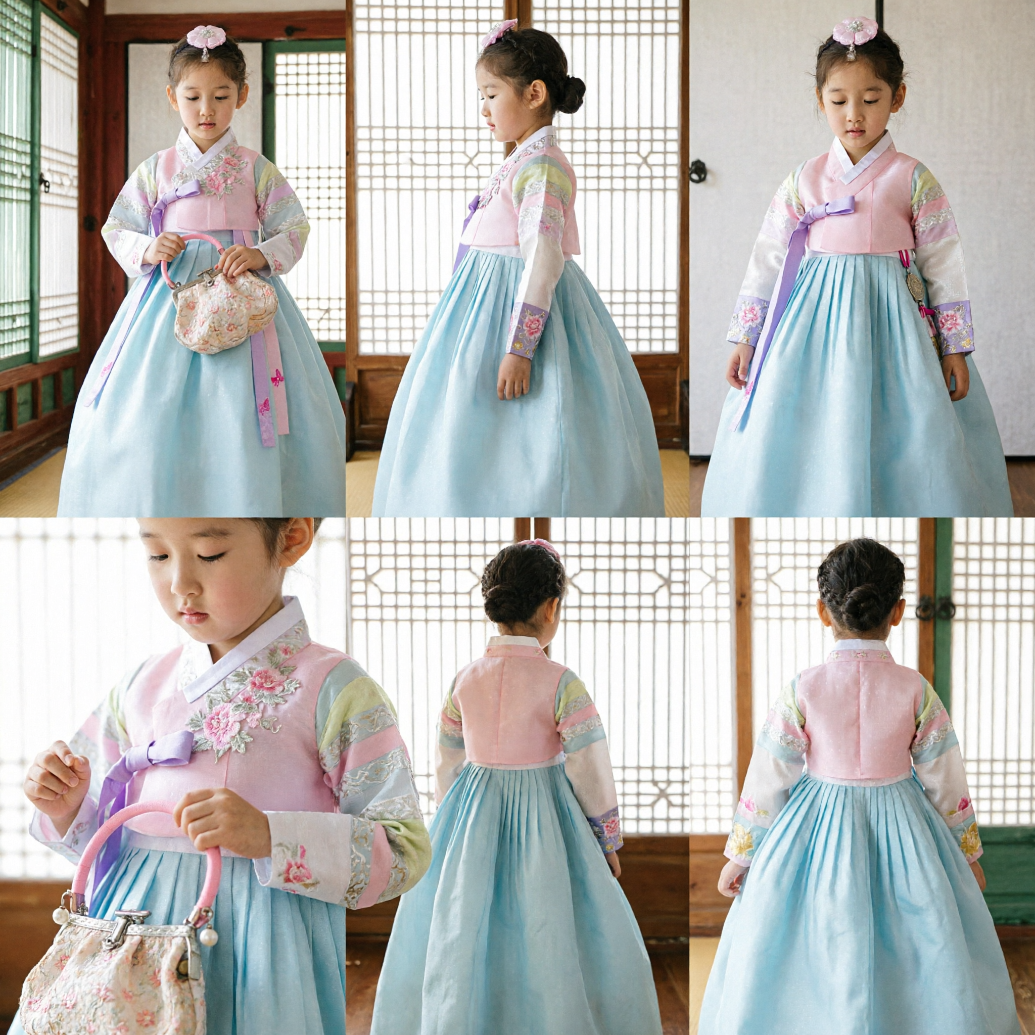 Vestido Tradicional Hanbok Coreano Rosa e Azul para Meninas, Traje Bordado para Festa de Aniversário - Asian Costume
