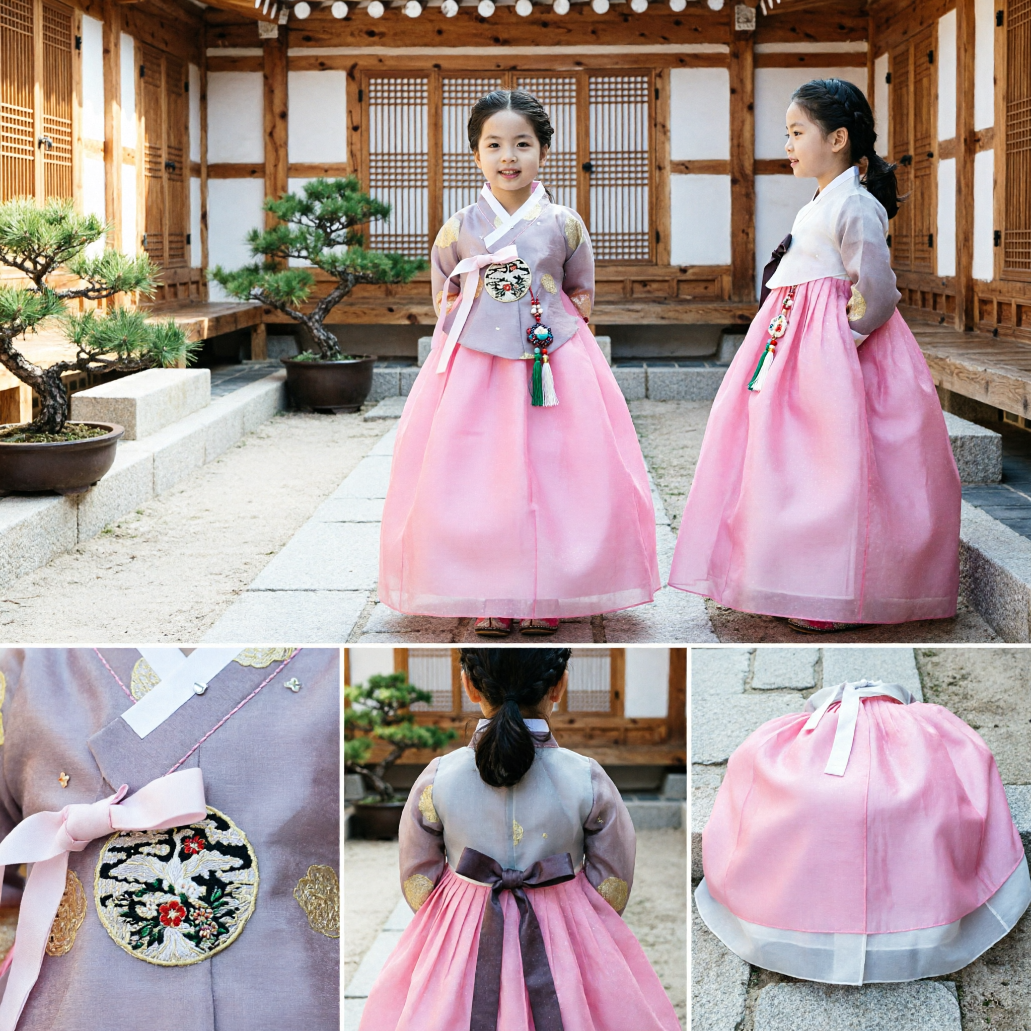 Kinder koreanisches Hanbok traditionelles Kleid lila Oberteil rosa Rock für Mädchen Hochzeits- und Geburtstagszeremonie Kostüm - Asian Costume
