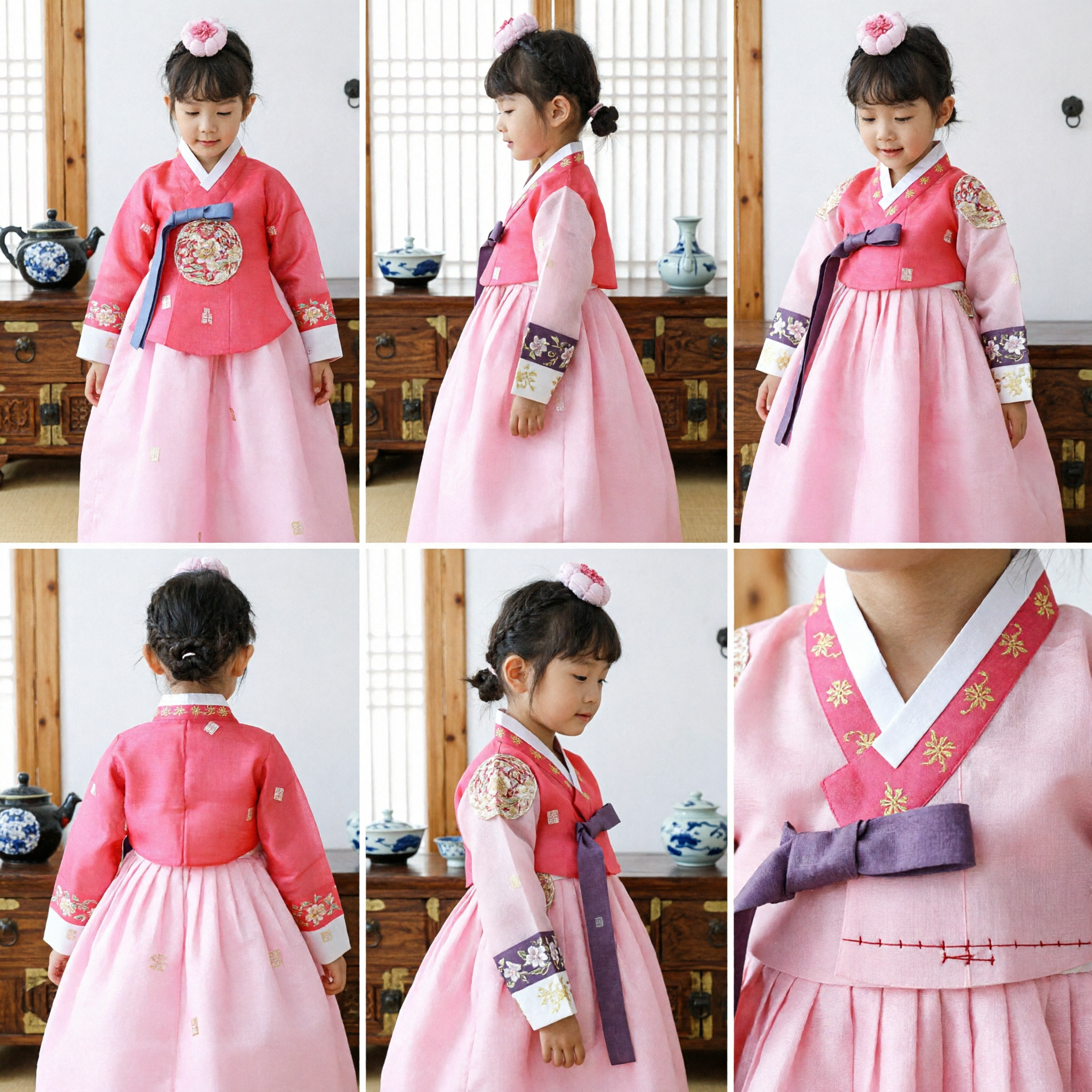 Robe traditionnelle coréenne Hanbok rose pour petites filles, costume pour anniversaire, mariage et fêtes - Asian Costume