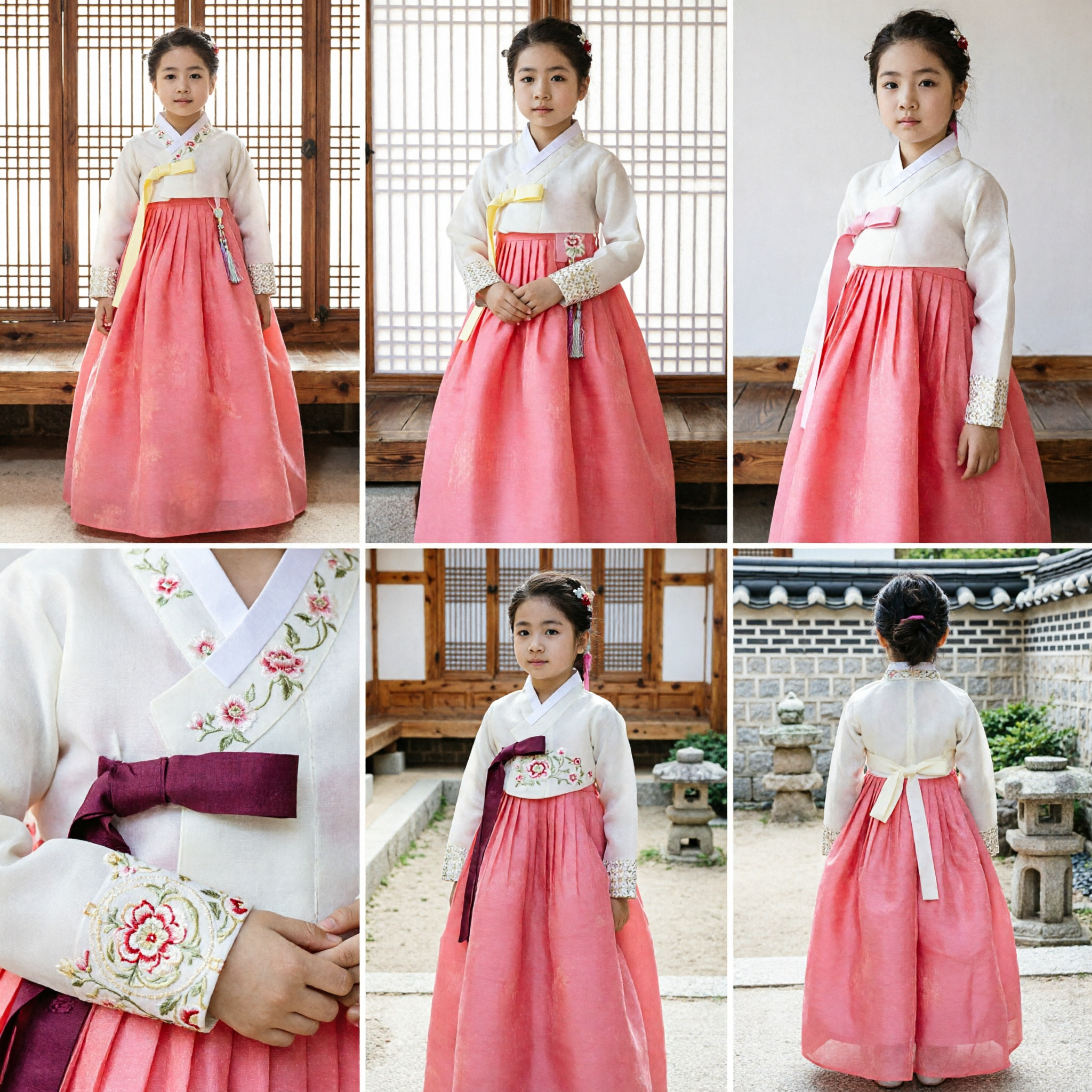 Hanbok traditionnel coréen pour filles - Robe rose et blanche - Costume pour enfants pour fête de mariage et d'anniversaire - Asian Costume