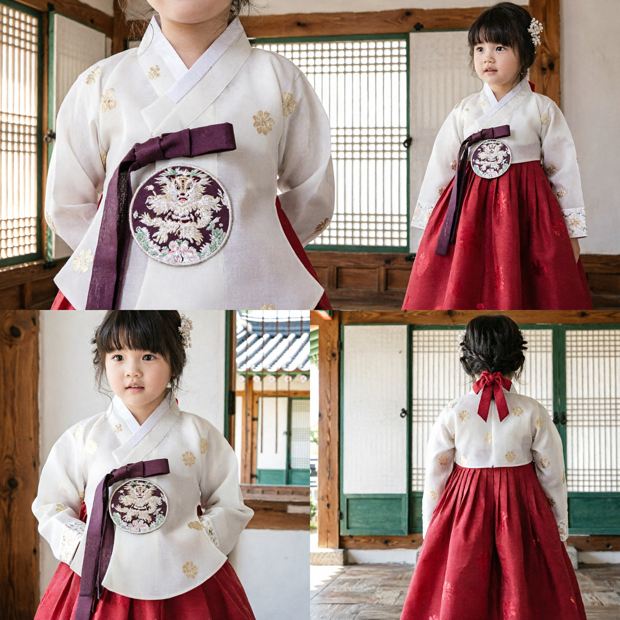 Elegant Kids Korean Traditional Hanbok Dress White Top Red Skirt for Holidays and Ceremonies - Asian Costume