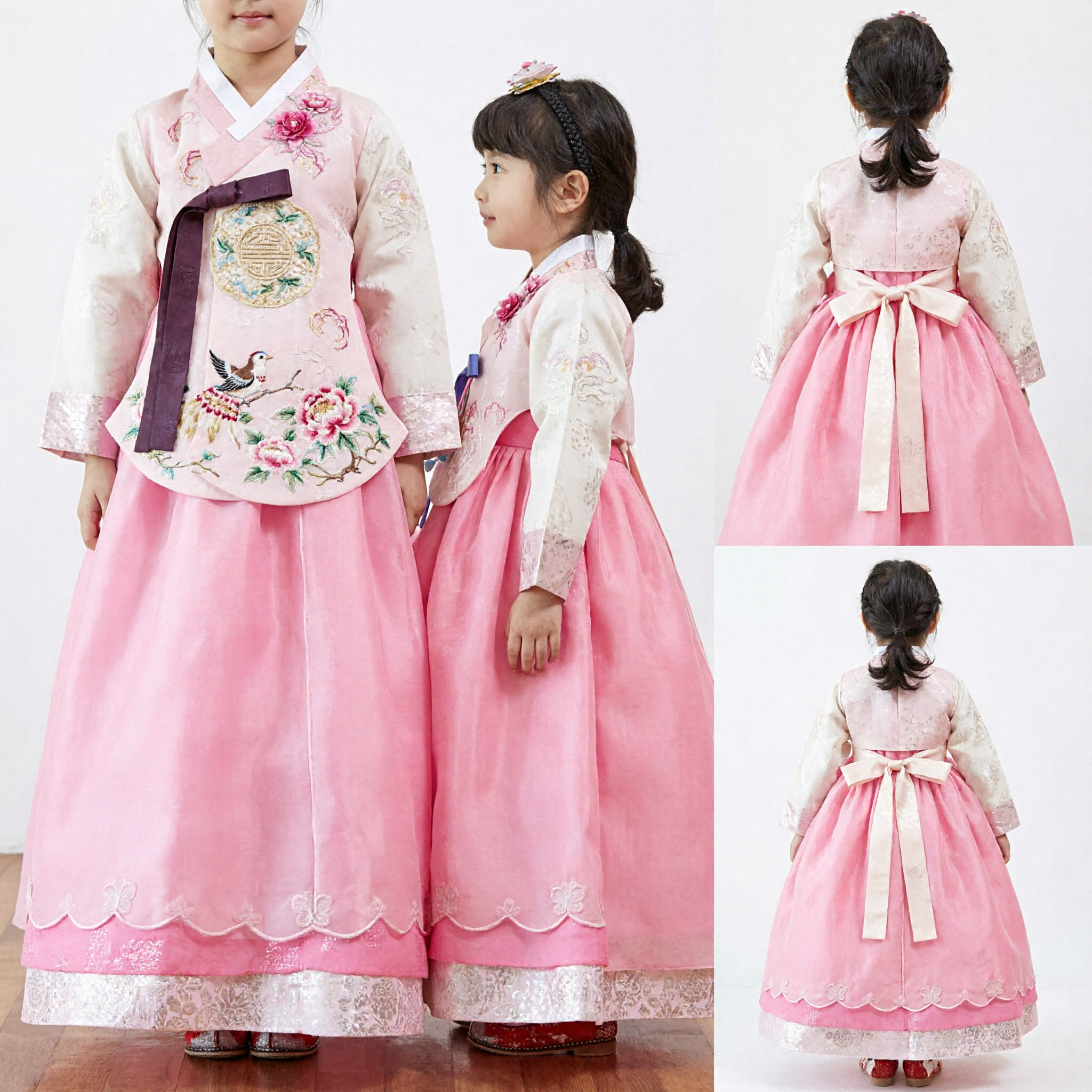 Hanbok coreano rosa per ragazze, abito tradizionale, costume ricamato per bambini per festività, compleanni e festival - Asian Costume
