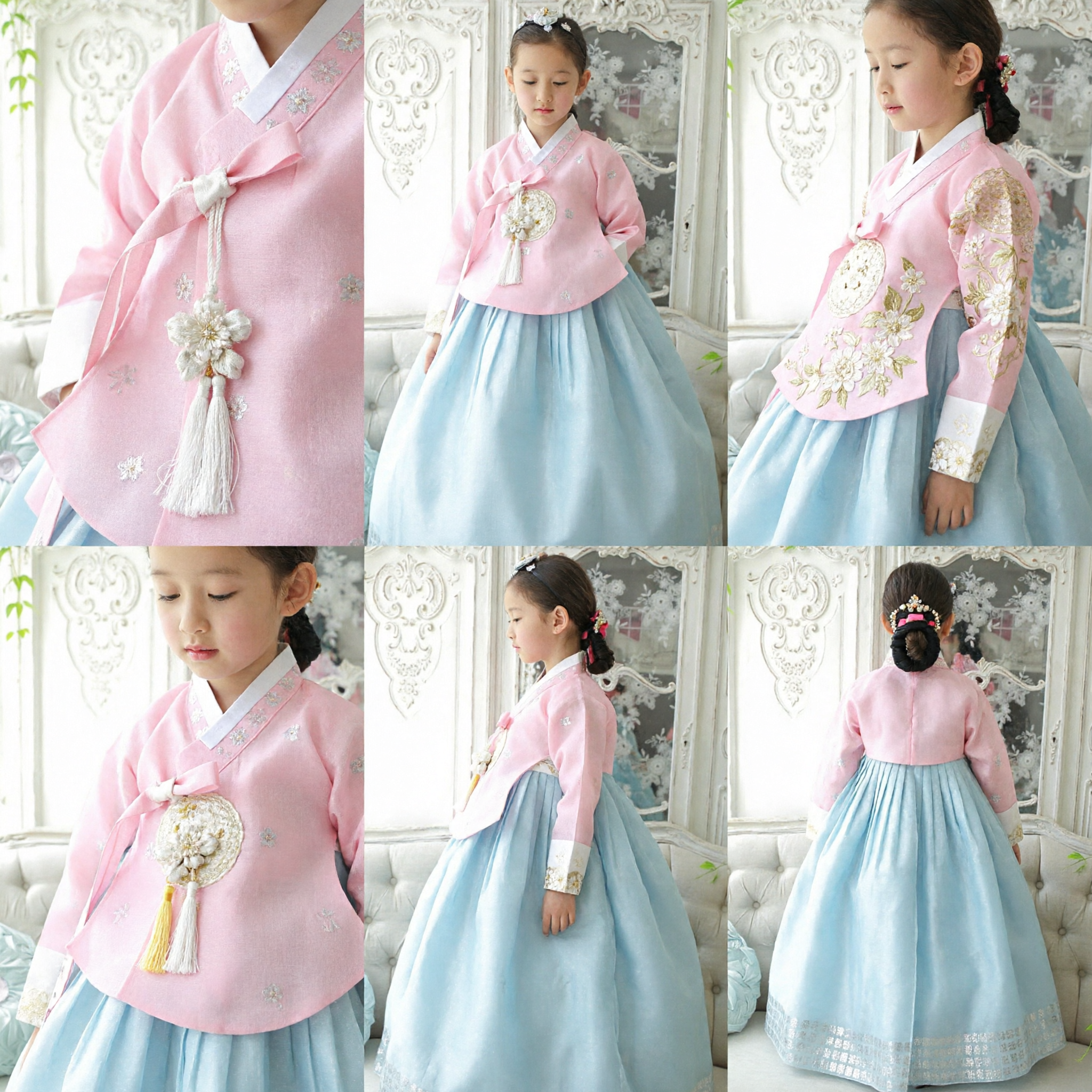 Robe Hanbok traditionnelle coréenne pour filles - Costume formel rose et bleu pour enfants - Pour mariages et anniversaires - Asian Costume