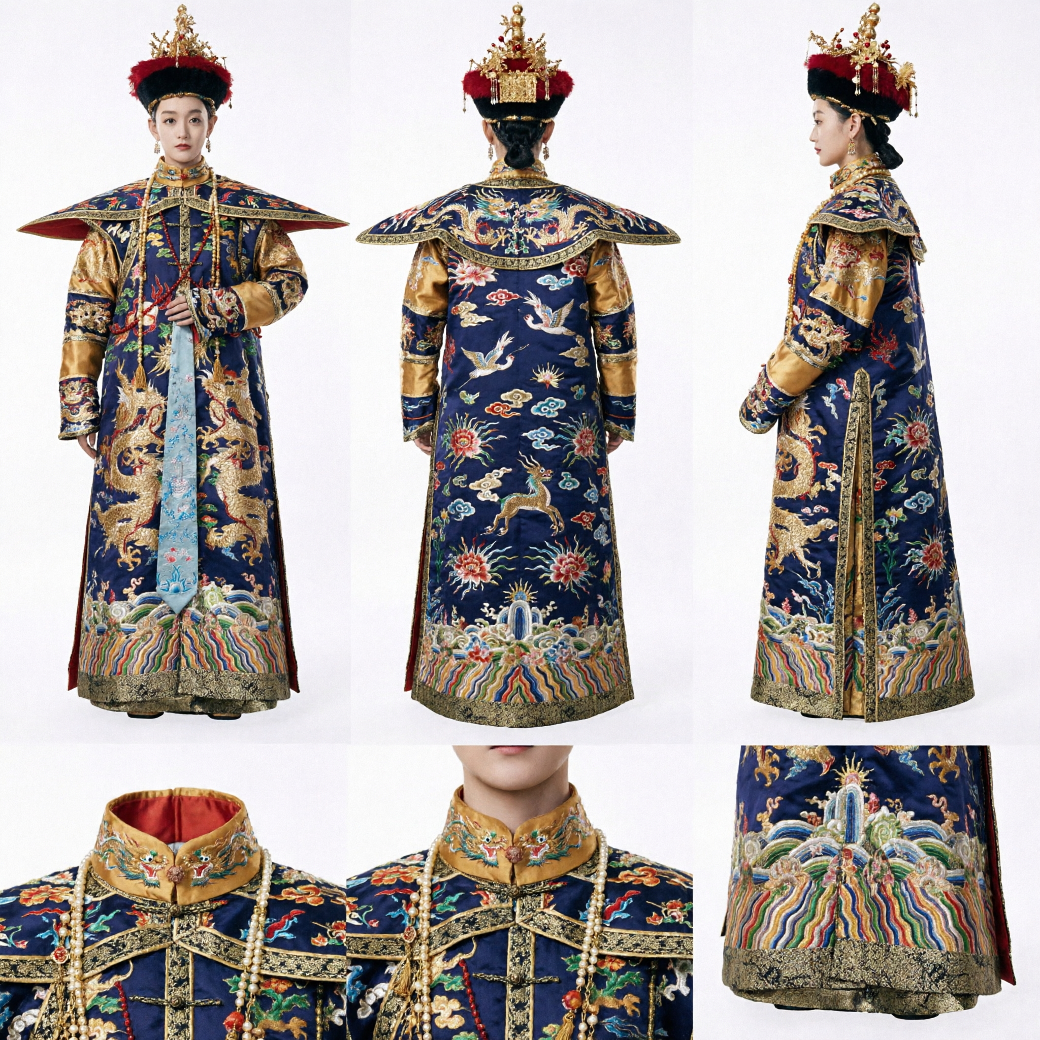 Traje de Emperatriz de la Dinastía Qing China Túnica de Dragón Chao Fu con Tocado para Mujeres Cosplay Representación - Asian Costume