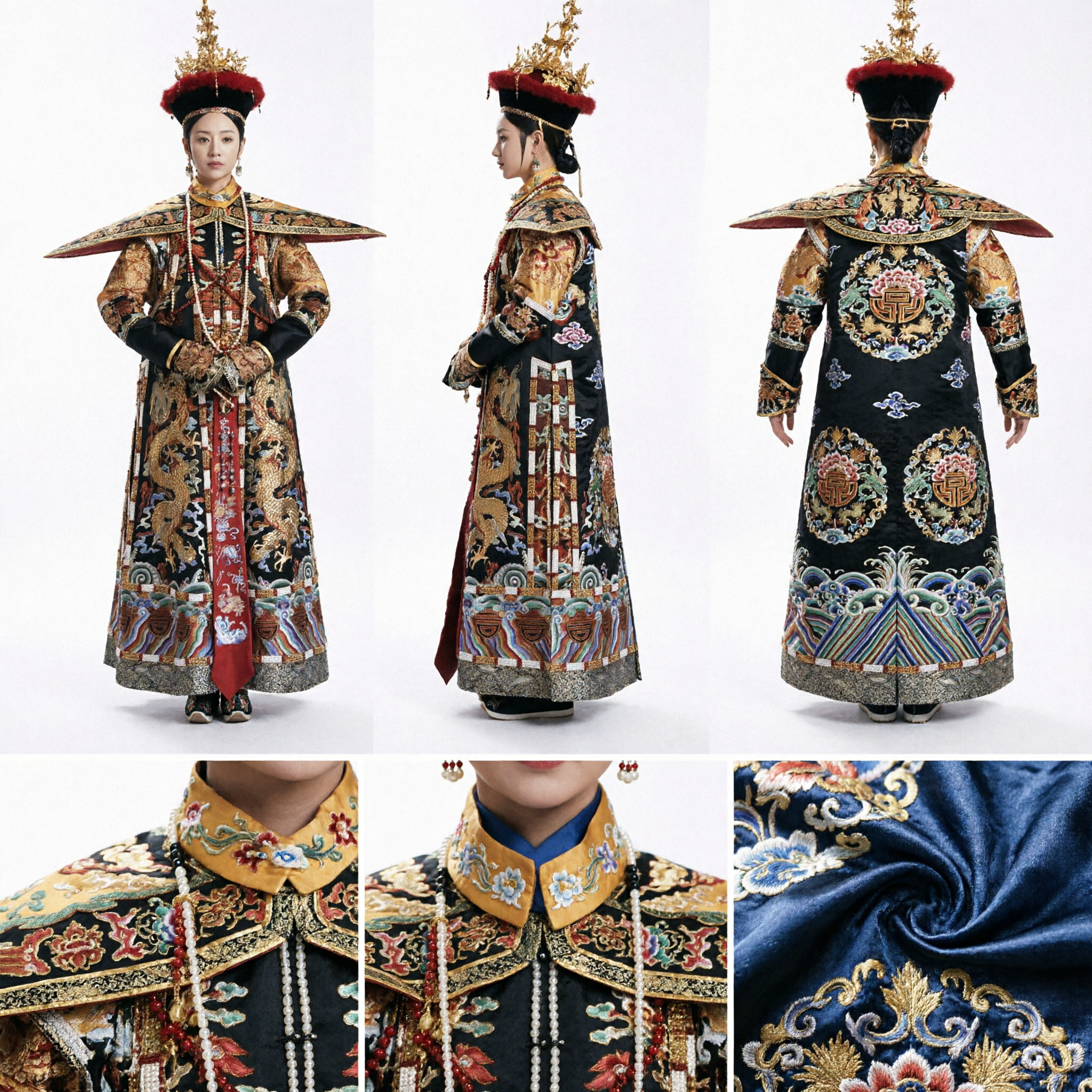 Túnica de Corte de Emperatriz de la Dinastía Qing Chao Fu Deluxe Traje de Dragón Bordado en Oro para Mujeres Cosplay - Asian Costume