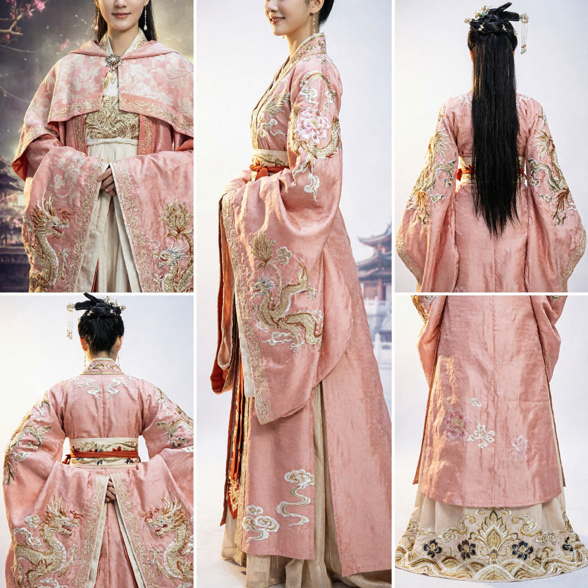 Traje Hanfu de Princesa Chinesa Antiga Vestido com Manto Capa Rosa Bordado para Cosplay Feminino - Asian Costume