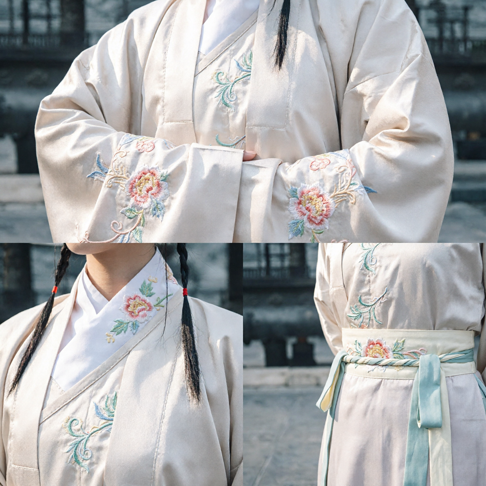 Elegantes traditionelles chinesisches Hanfu-Kostüm für Frauen, antiker beiger bestickter Robenmantel im Ming-Dynastie-Stil, historische Kleidung - Asian Costume