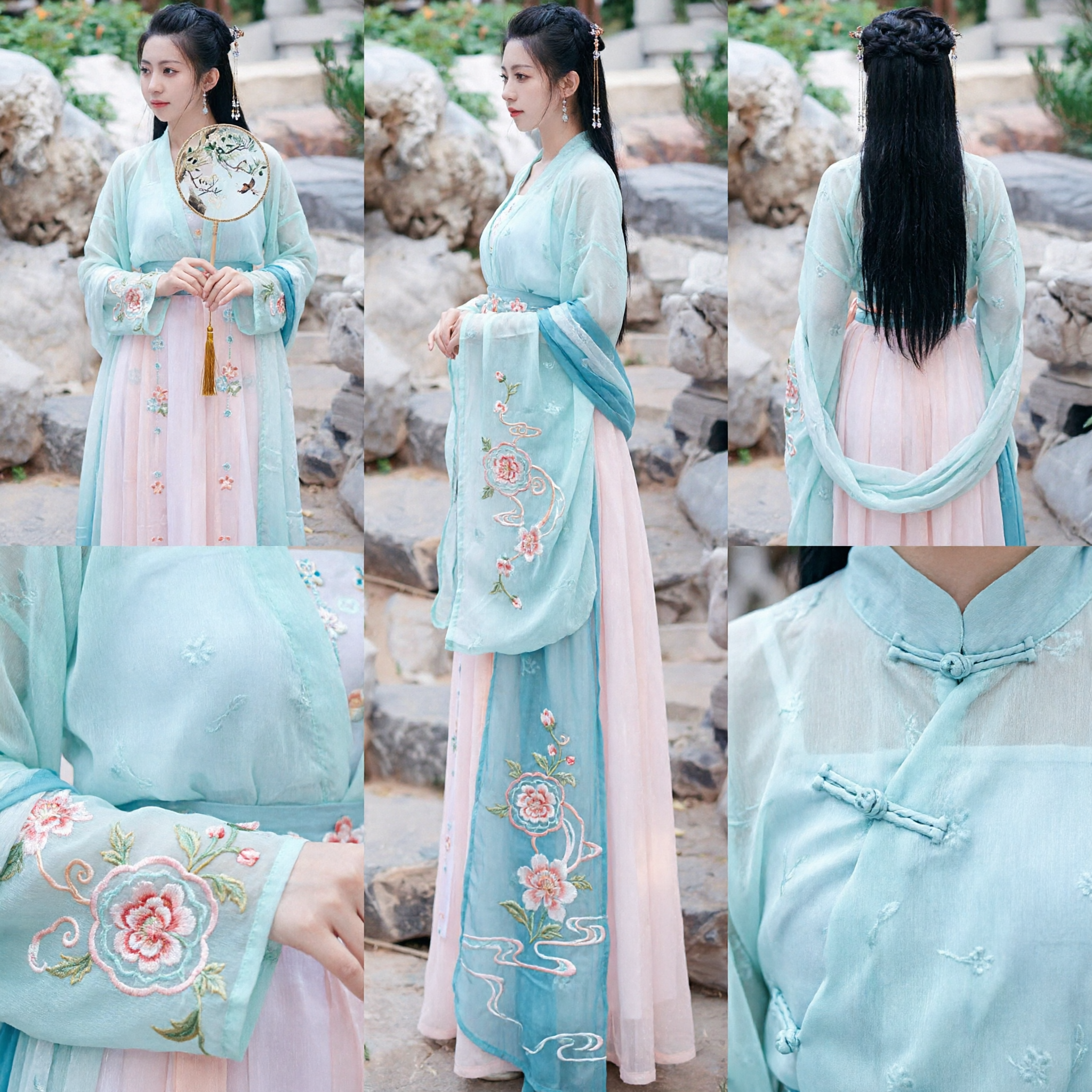 Costume traditionnel ancien chinois Hanfu élégant, style féerique pour femmes, robe bleue et rose pour cosplay et photographie - Asian Costume