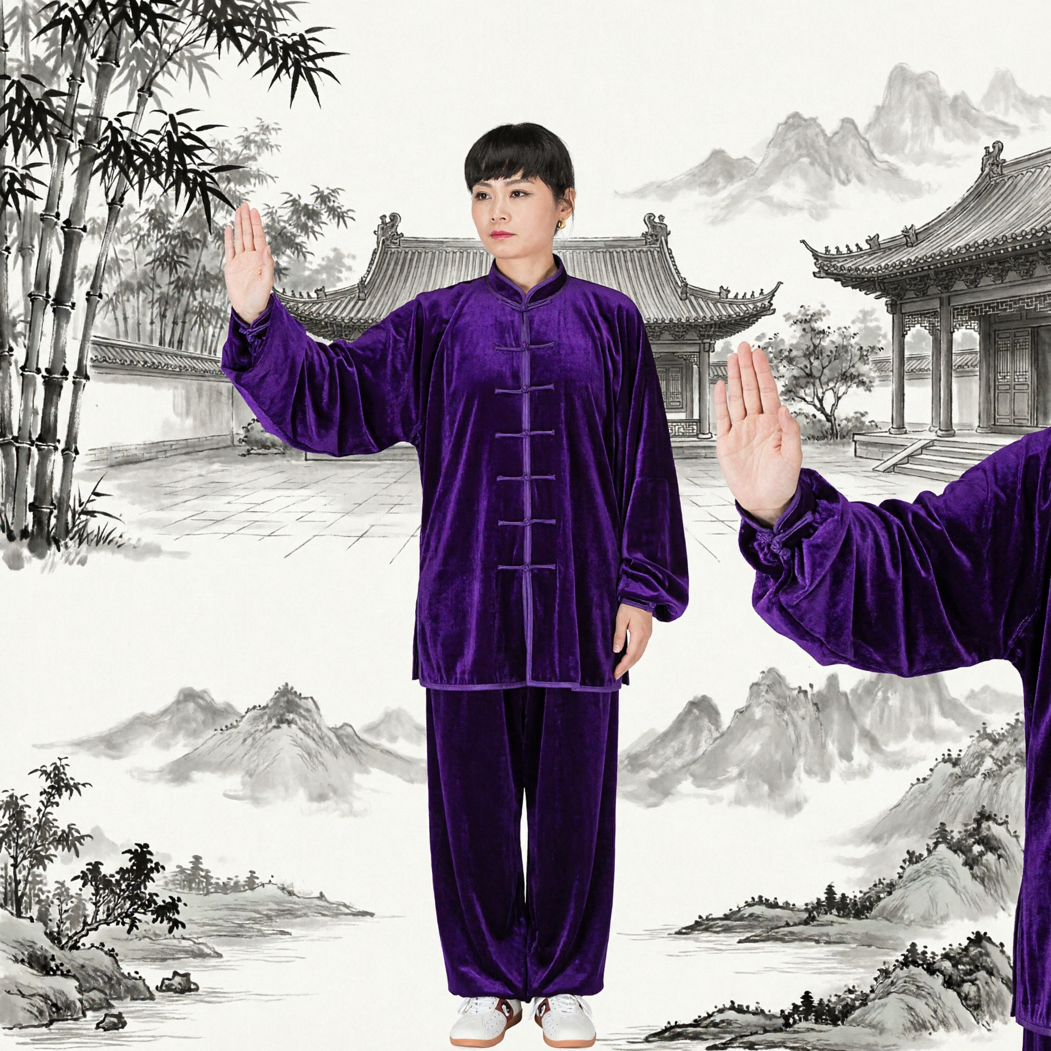 Uniforme de Tai Chi de Terciopelo Púrpura para Mujeres, Traje Tradicional de Kung Fu con Cuello Mandarín para Práctica de Artes Marciales - Asian Costume