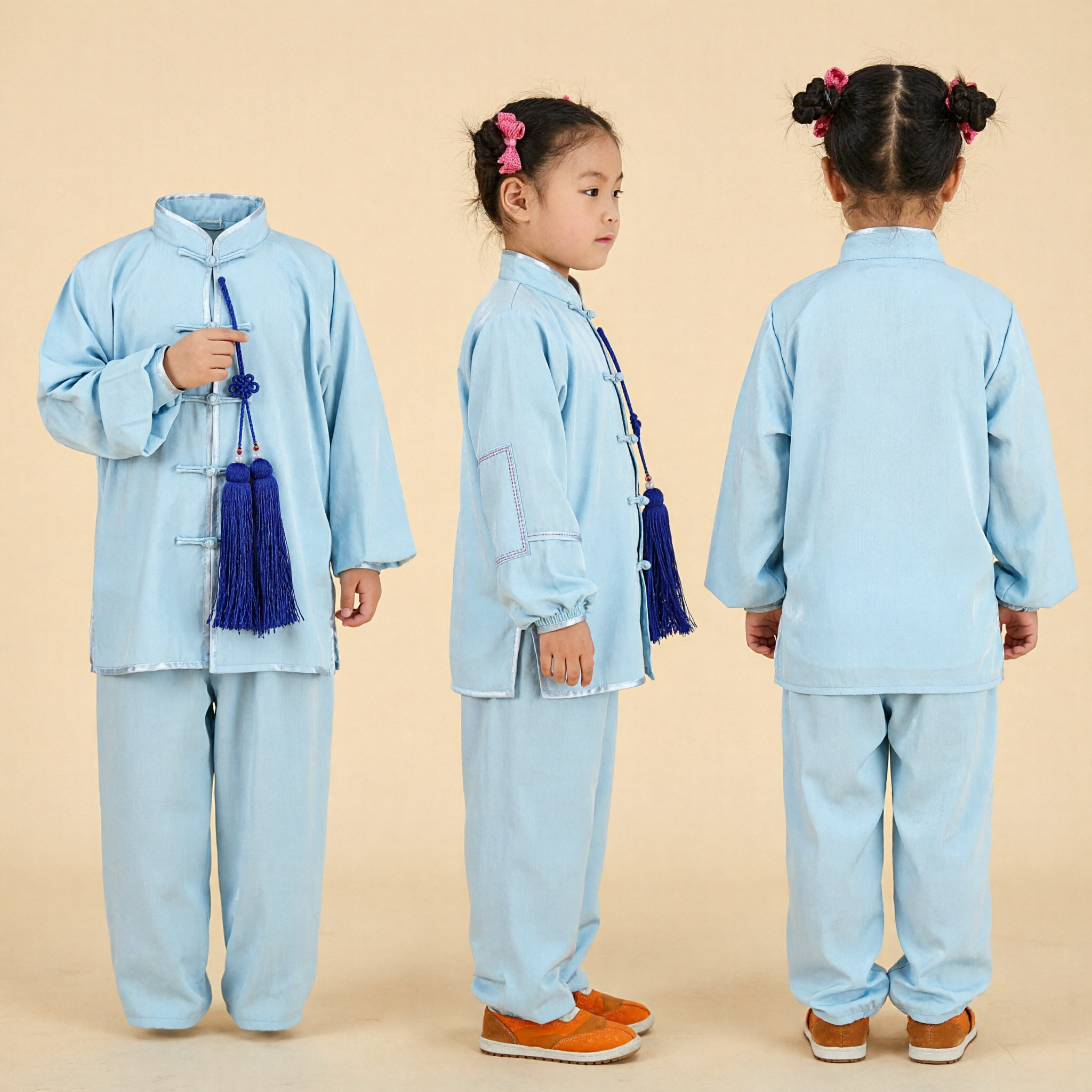 Uniforme de Kung Fu chinois pour enfants - Costume de Tai Chi en coton bleu pour filles (pour spectacles) - Asian Costume