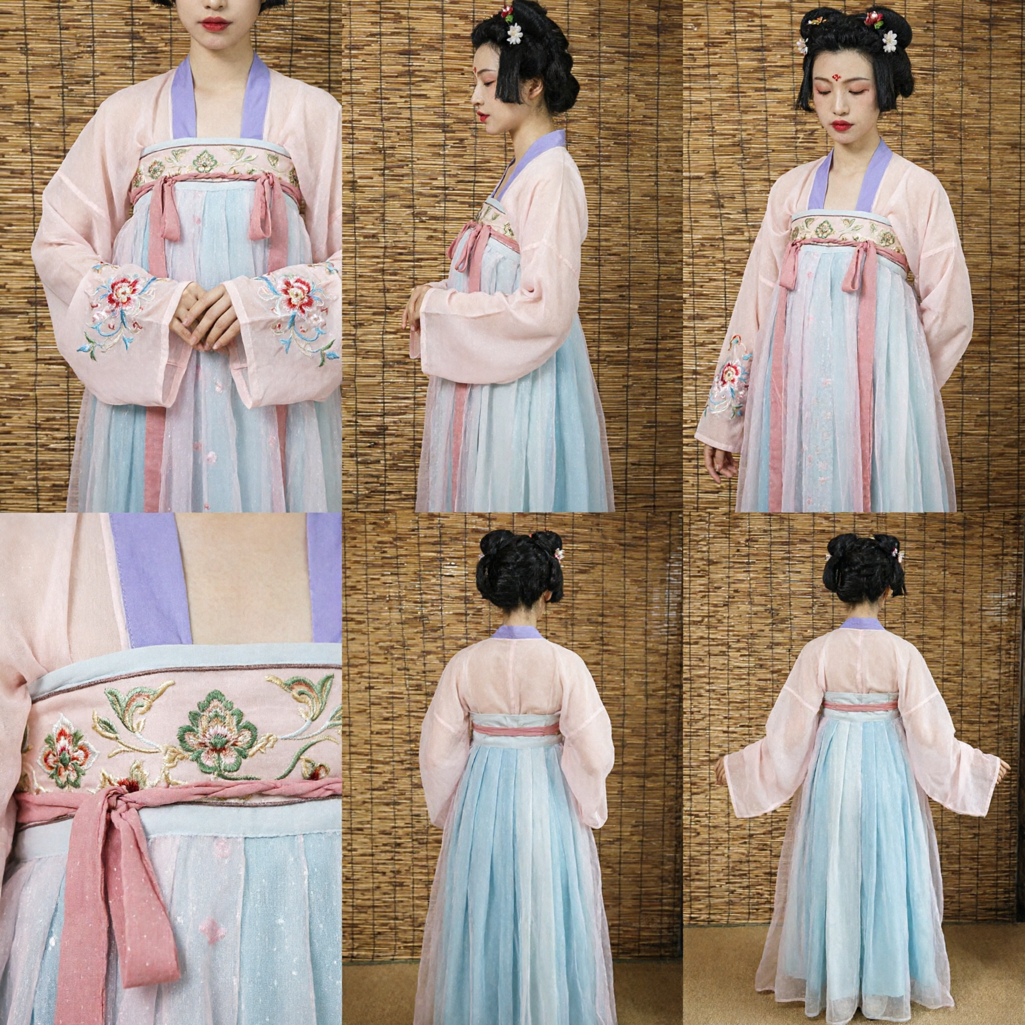 Hanfu da Dinastia Tang Chinesa Tradicional Ruqun Traje Antigo Pastel Rosa e Azul para Fotografia de Mulheres - Asian Costume