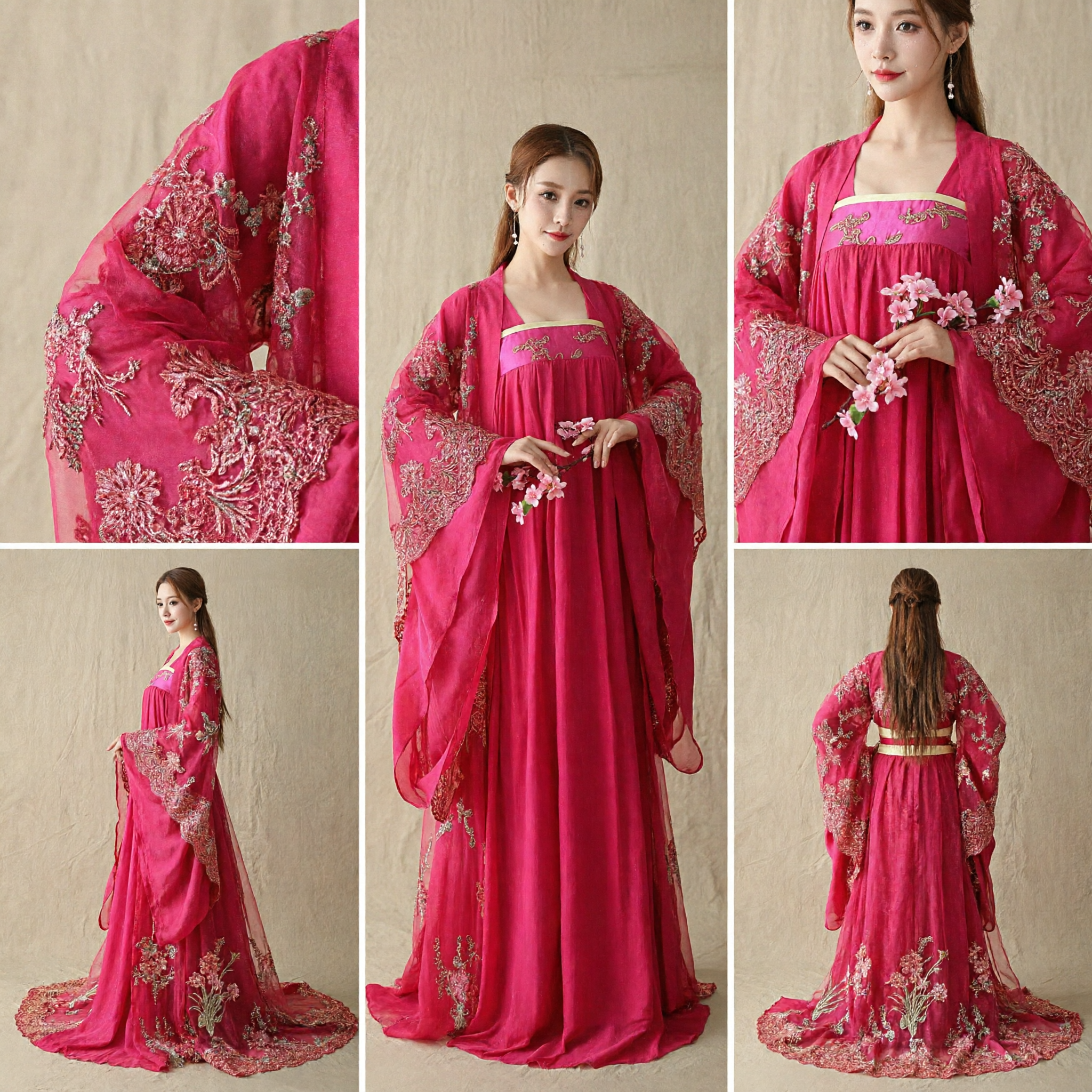 Traditionele Chinese Hanfu Tang Dynastie Roze Geborduurde Jurk Oud Paleis Dame Kostuum voor Vrouwen - Asian Costume