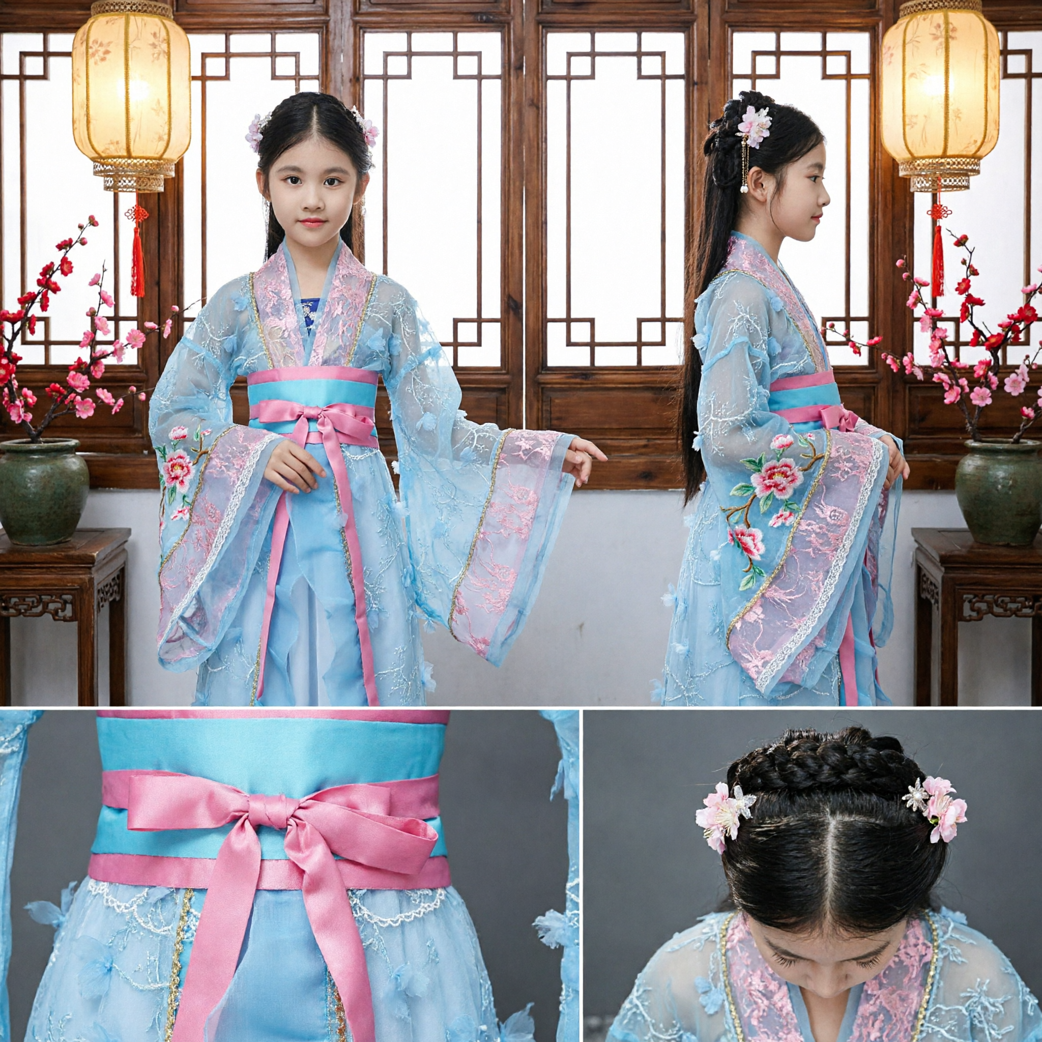 아동용 전통 중국 한푸 의상 블루 자수 요정 드레스 고대 공주 의류 여아용 - Asian Costume