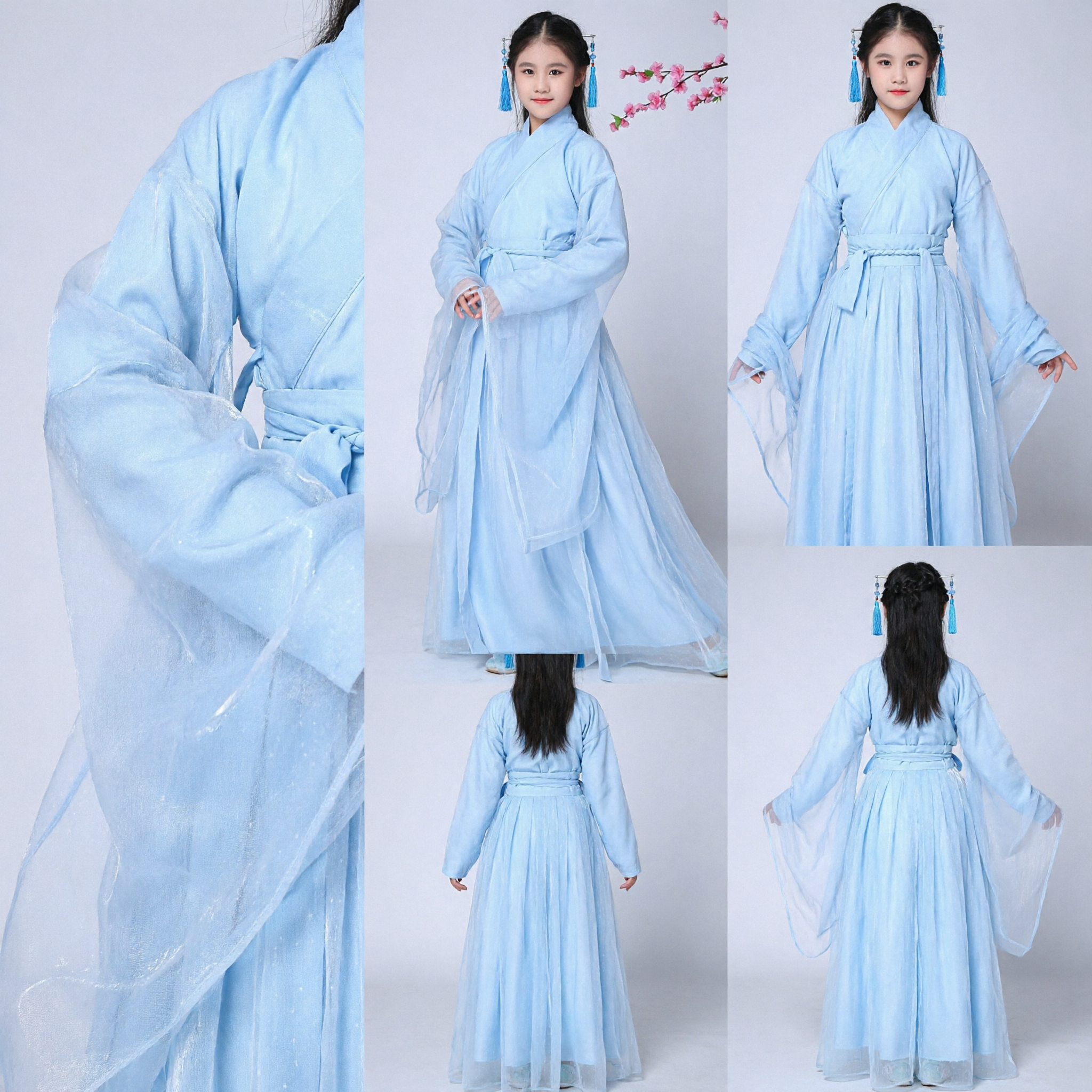 Antikes chinesisches Hanfu-Kostüm für Kinder Traditionelles Blau Fee-Kleid für Mädchen Auftritte und Fotografie - Asian Costume