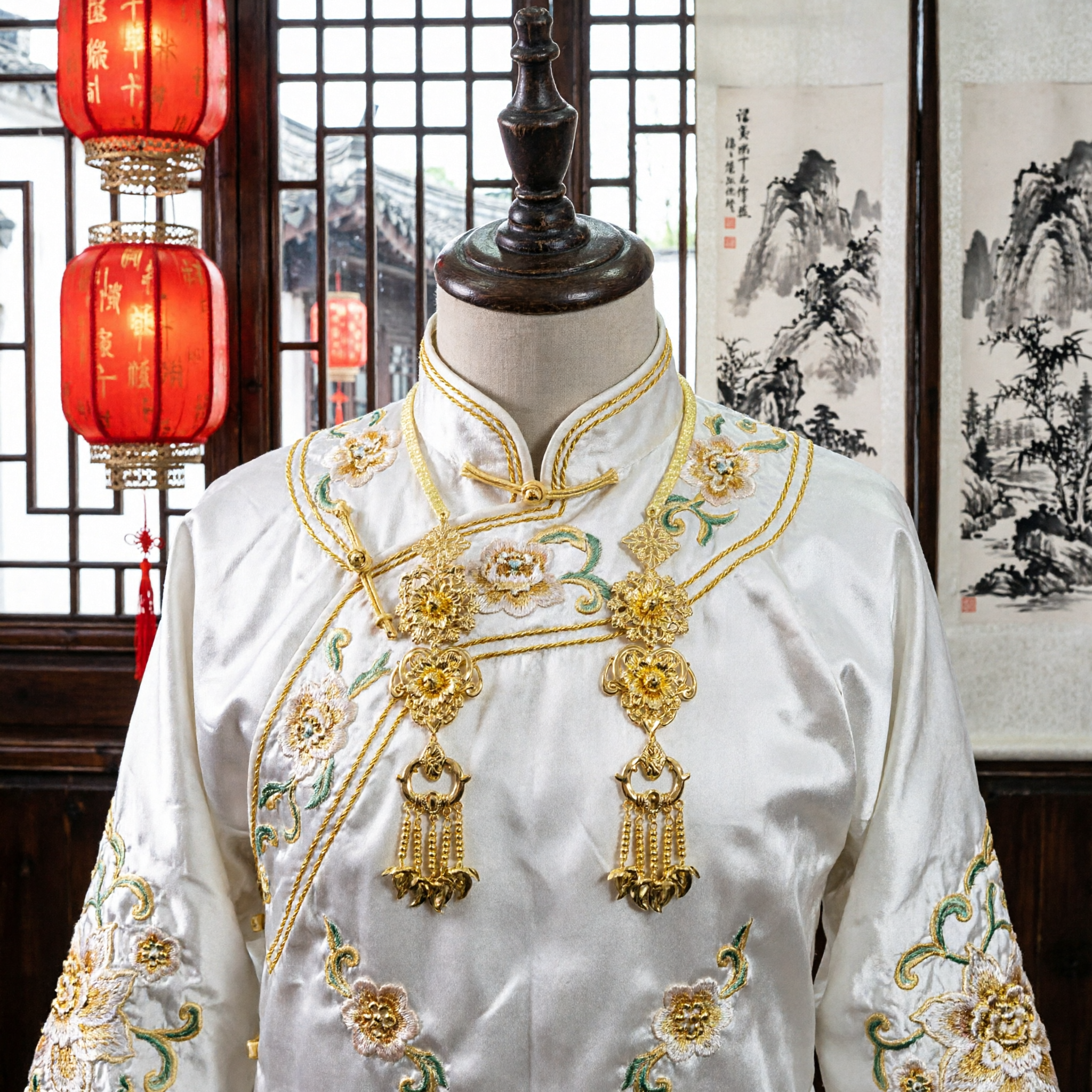 Традиционное китайское золотое ожерелье, древние императорские свадебные украшения, аксессуары ханьфу для женщин, свадебный костюм - Asian Costume