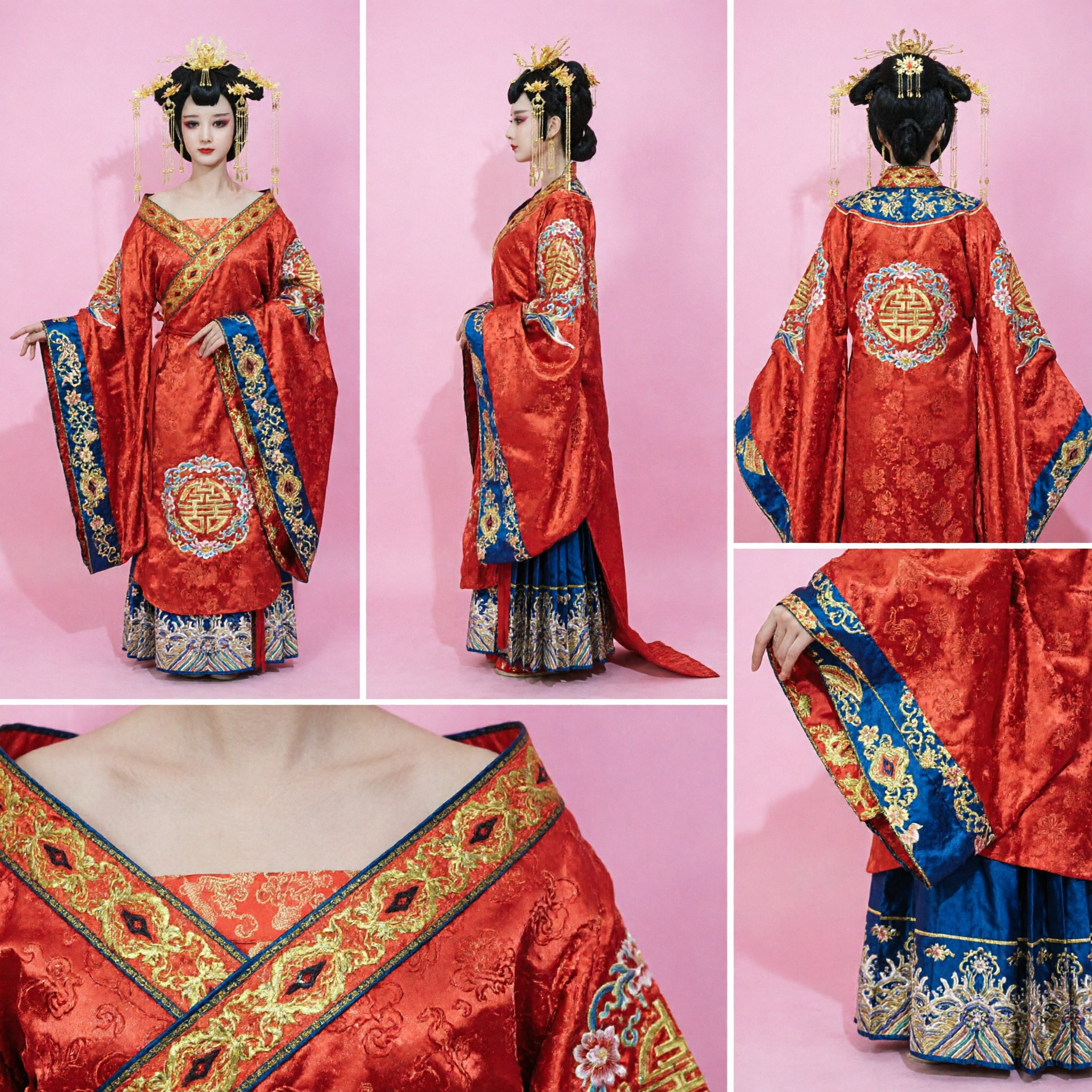 زينة شعر طائر الفينيق الذهبي من عصر تانغ الصيني التقليدي - إكليل رأس هانفو للزفاف - إكسسوارات للتنكر للنساء - Asian Costume